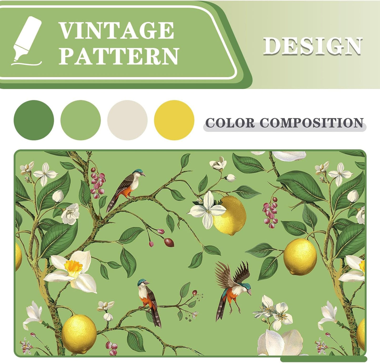 MYSKY HOME Floral Blackout Curtains 84 inch Long for Living Room Vintage French Country Grommet Lemon Hummingbird Patterned Room Darkening Thermal Drapes Bedroom Dining Room, 2 Pcs, 52", Sage Green