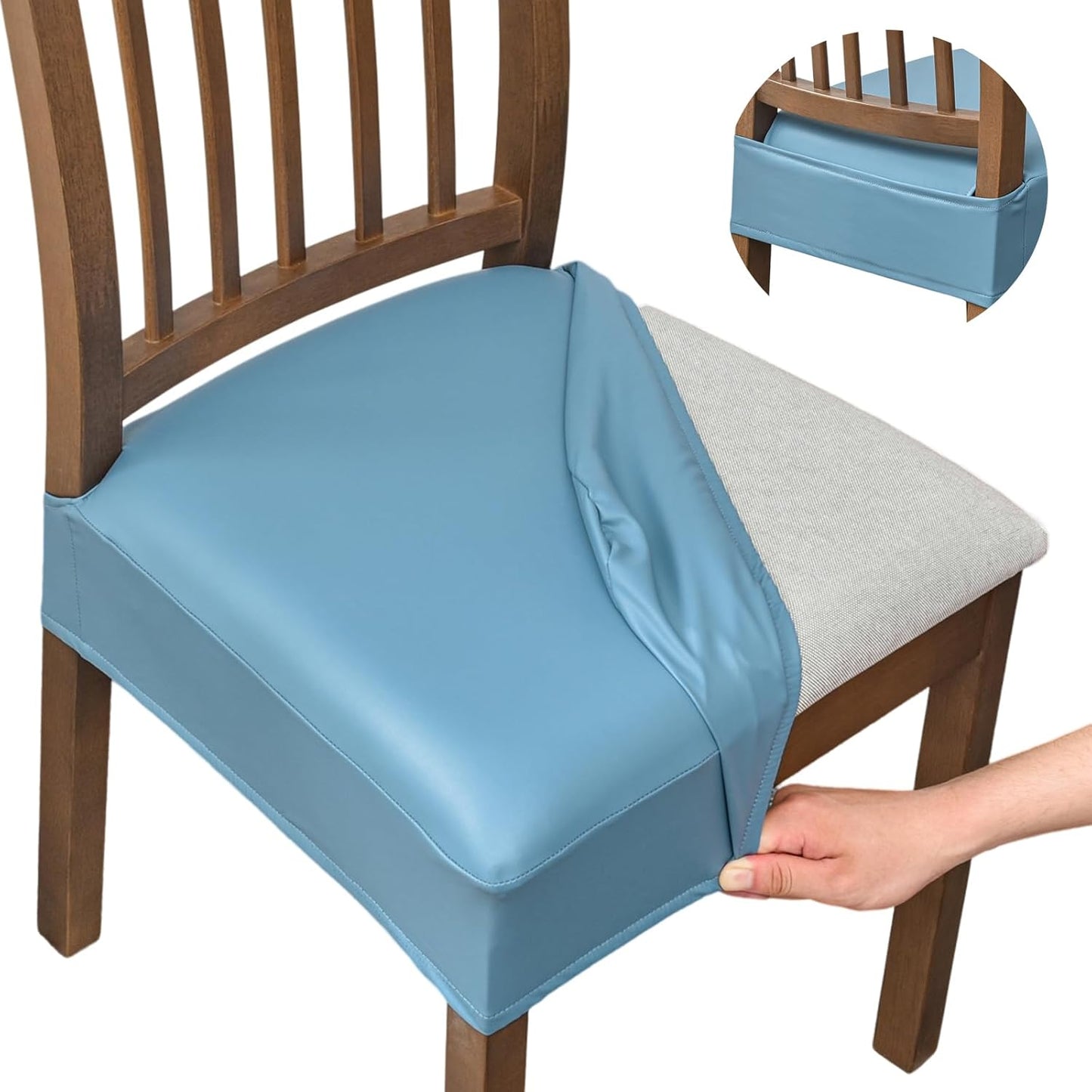 NILUOH Waterproof Seat Covers for Dining Room Chairs Set of 4, Pu Leather Chair Seat Slipcovers Dining Chair Cover Removable Washable Chair Protctor Cover, Rear Covers (PU-Coffee)