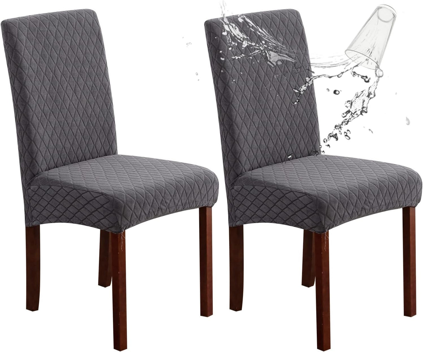 Genina Waterproof Chair Covers for Dining Room 6 Pack, Stretch Jacquard Dining Chair Cover Removable Washable Chair Protectors Cover for Kitchen, Home (Leaves-Warm Gray, 6 PCS)