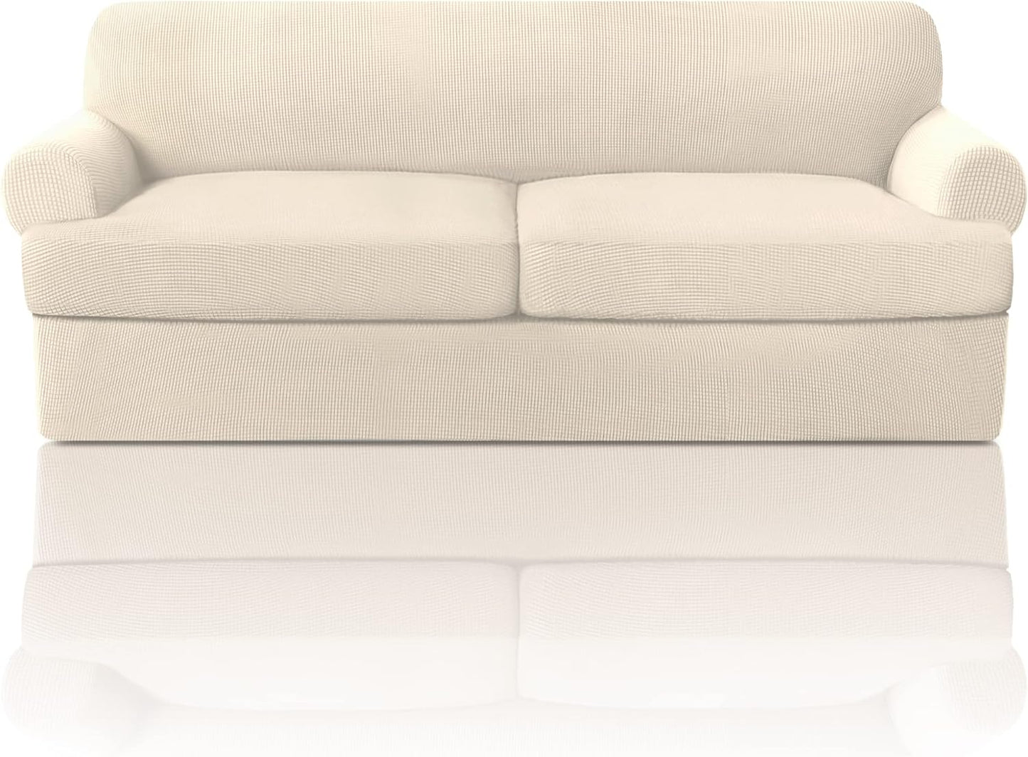PrinceDeco T Cushion Sofa Slipcover 4 Pieces Sofa Covers for T Cushion Couch Soft Sofa Slip Covers Furniture Protector with 3 Individual T Shape Seat Covers (72"-90"), Island Fossi