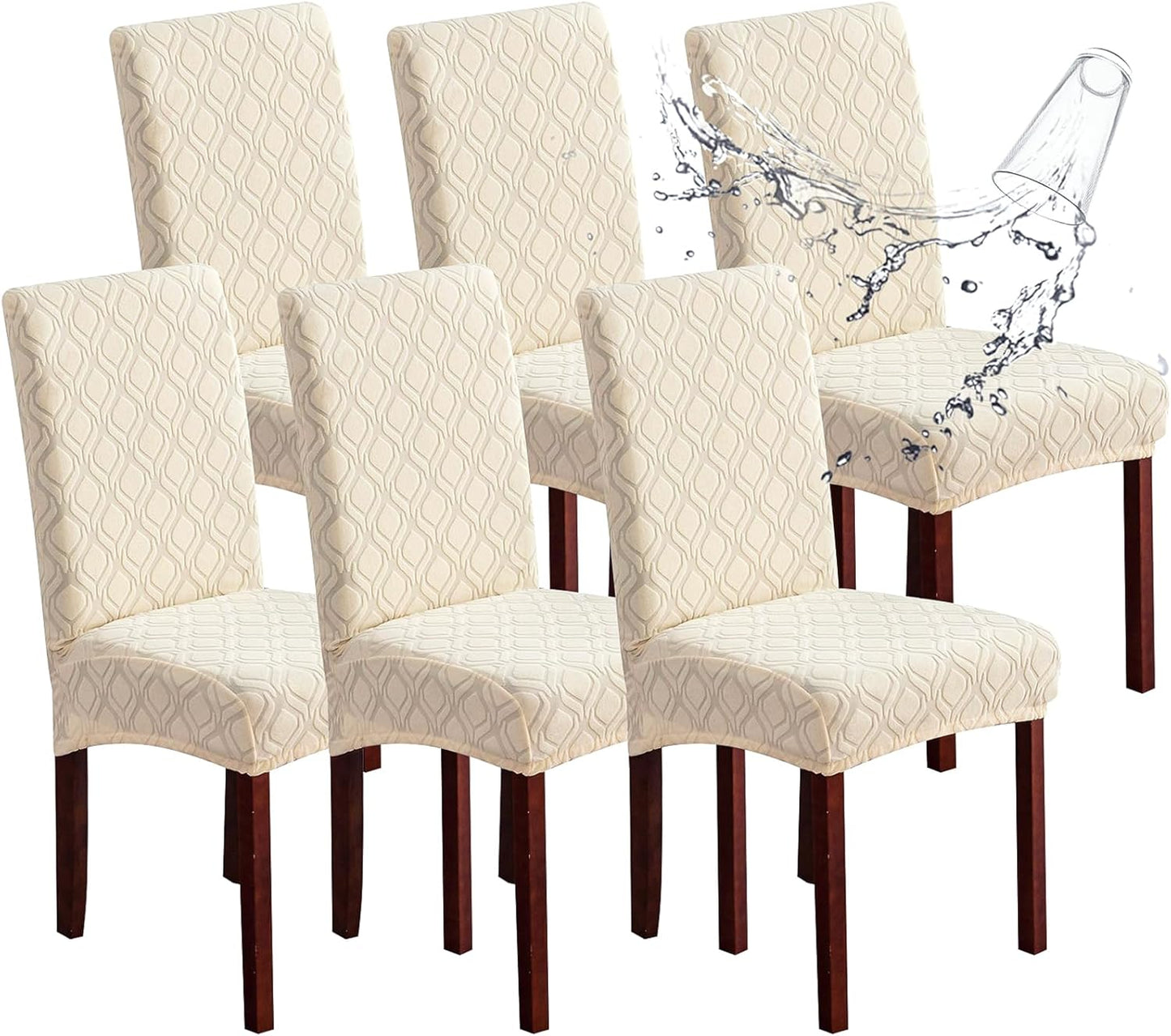 Genina Waterproof Chair Covers for Dining Room 6 Pack, Stretch Jacquard Dining Chair Cover Removable Washable Chair Protectors Cover for Kitchen, Home (Leaves-Warm Gray, 6 PCS)