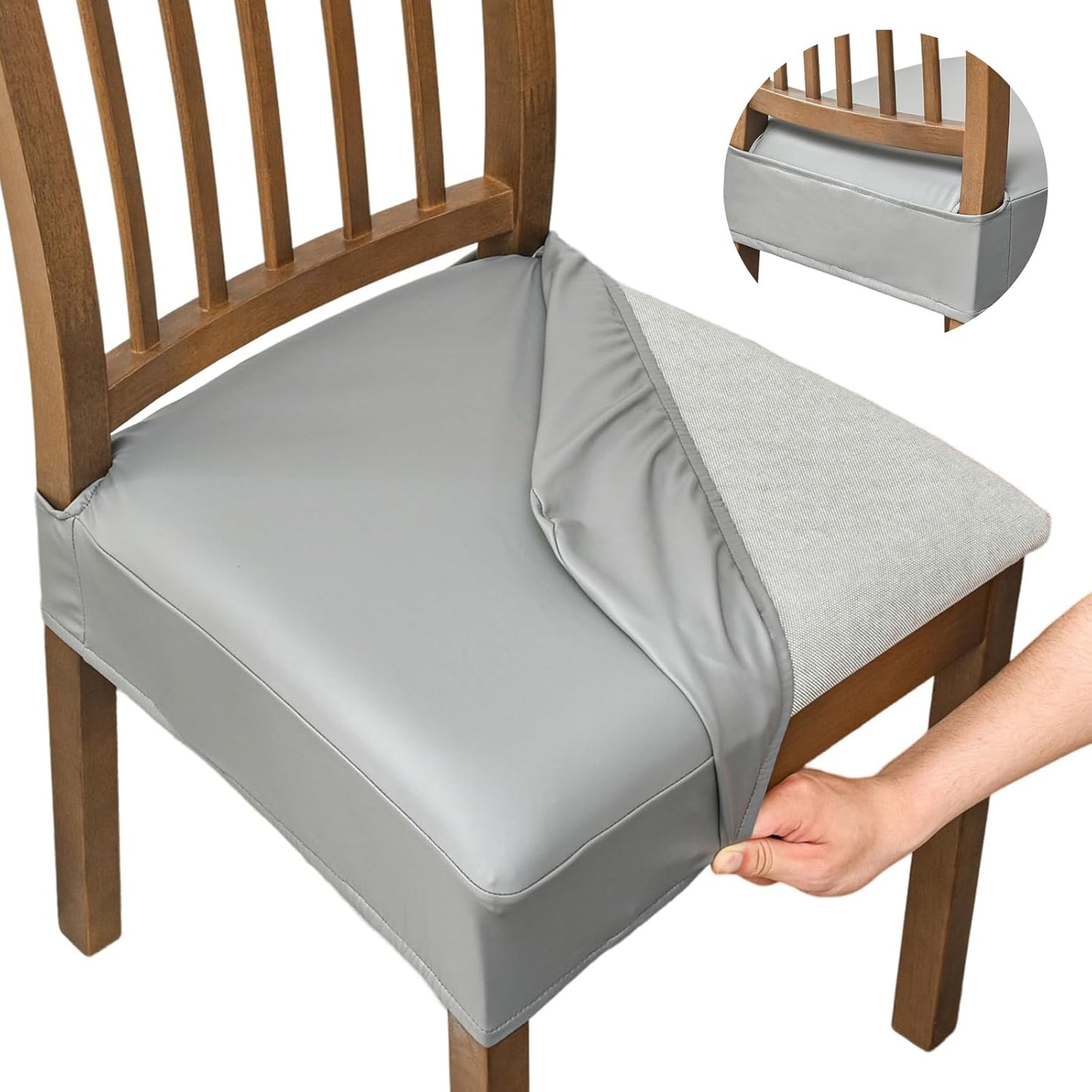 NILUOH Waterproof Seat Covers for Dining Room Chairs Set of 4, Pu Leather Chair Seat Slipcovers Dining Chair Cover Removable Washable Chair Protctor Cover, Rear Covers (PU-Coffee)