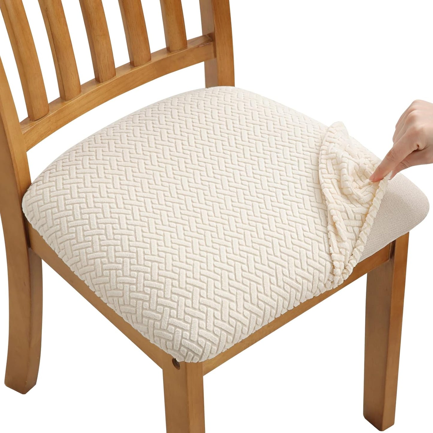 Stretch Chair Seat Covers 6 PCS, Removable Washable Dining Chair Covers Anti-Dust Dining Room Seat Cushion Slipcovers (6, Beige)