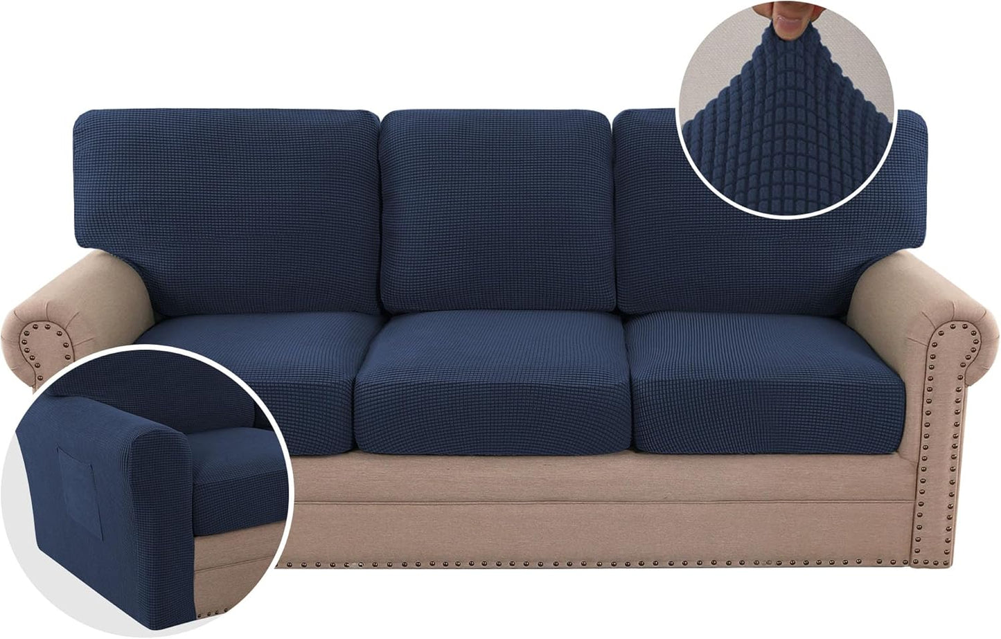 H.VERSAILTEX Multi-Pieces Sofa Covers Stretch Couch Covers Form Fitted Seats and Back Cushions Covers (3 Seat Covers Plus 3 Back Cusion Covers, Bonus 2 Armrest Covers), Grey