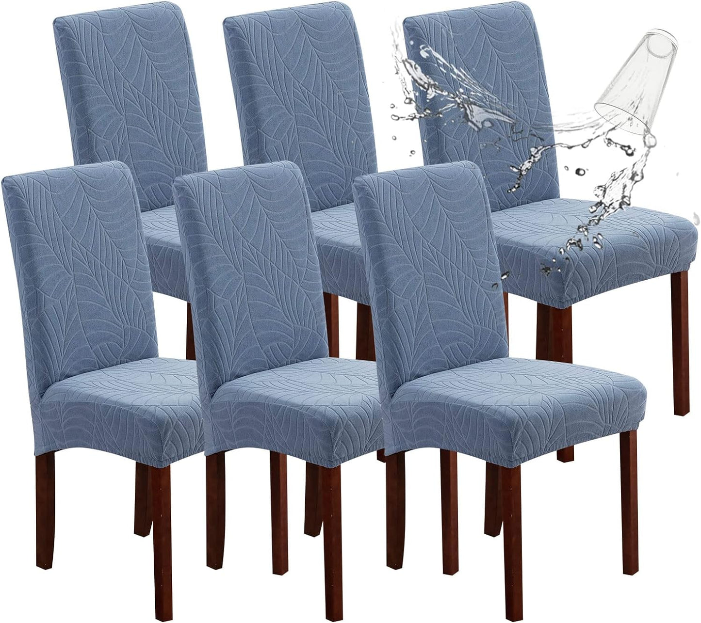 Genina Waterproof Chair Covers for Dining Room 6 Pack, Stretch Jacquard Dining Chair Cover Removable Washable Chair Protectors Cover for Kitchen, Home (Leaves-Warm Gray, 6 PCS)