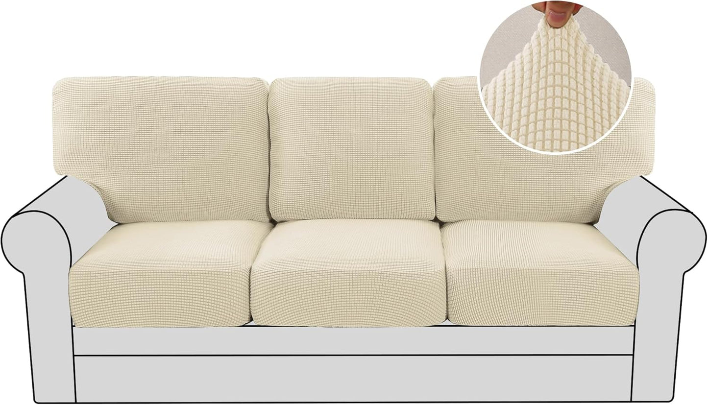 H.VERSAILTEX Multi-Pieces Sofa Covers Stretch Couch Covers Form Fitted Seats and Back Cushions Covers (3 Seat Covers Plus 3 Back Cusion Covers, Bonus 2 Armrest Covers), Grey