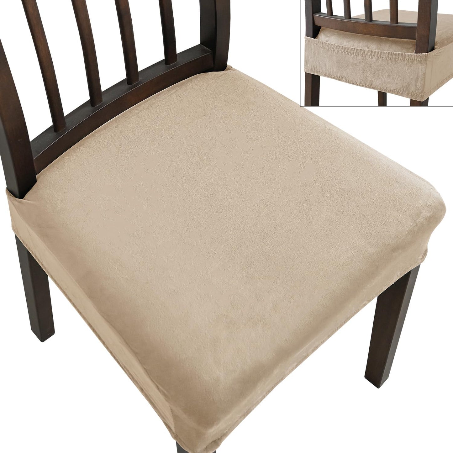 Dining Chair Covers, Stretch Removable Washable Kitchen Chair Covers Set of 4, Soft Dining Chair Slipcovers Protectors, Seat Covers for Dining Room Chairs (Set of 4, Beige)