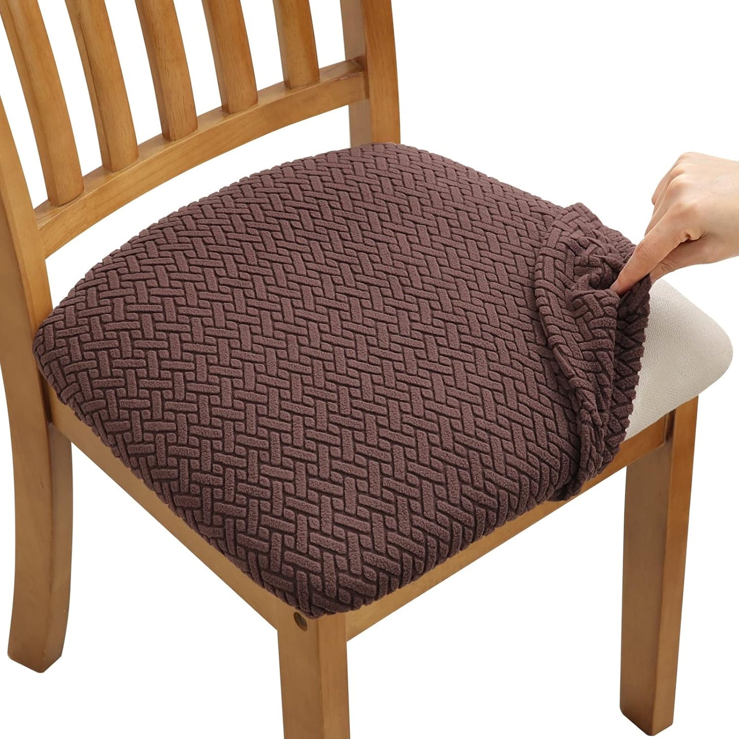 Stretch Chair Seat Covers 6 PCS, Removable Washable Dining Chair Covers Anti-Dust Dining Room Seat Cushion Slipcovers (6, Beige)