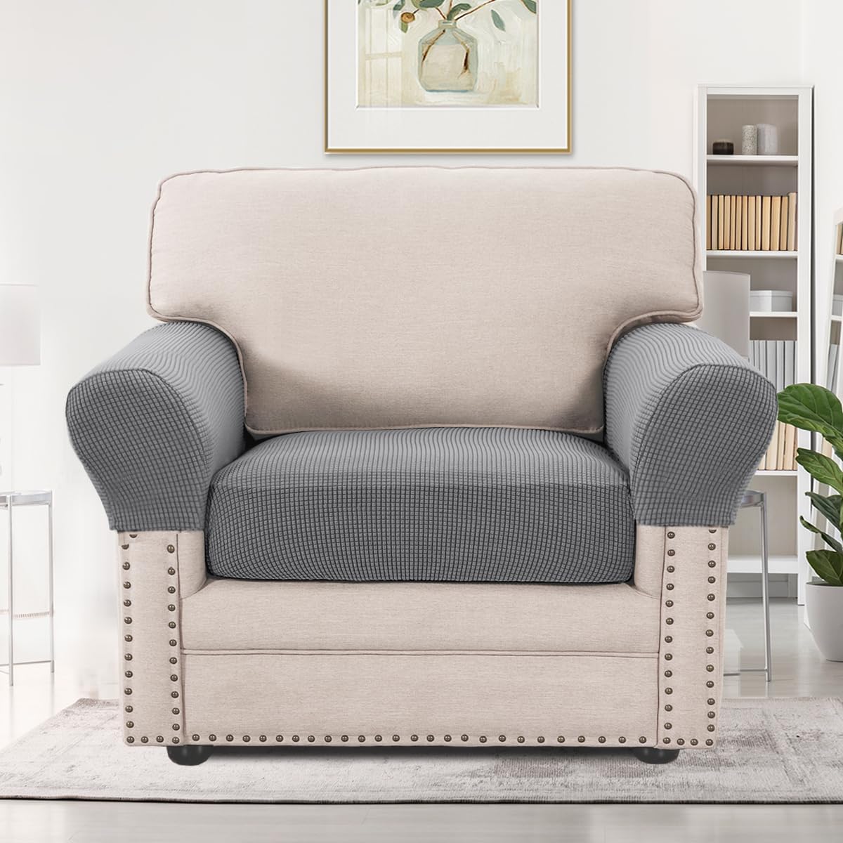H.VERSAILTEX Multi-Pieces Sofa Covers Stretch Couch Covers Form Fitted Seats and Back Cushions Covers (3 Seat Covers Plus 3 Back Cusion Covers, Bonus 2 Armrest Covers), Grey