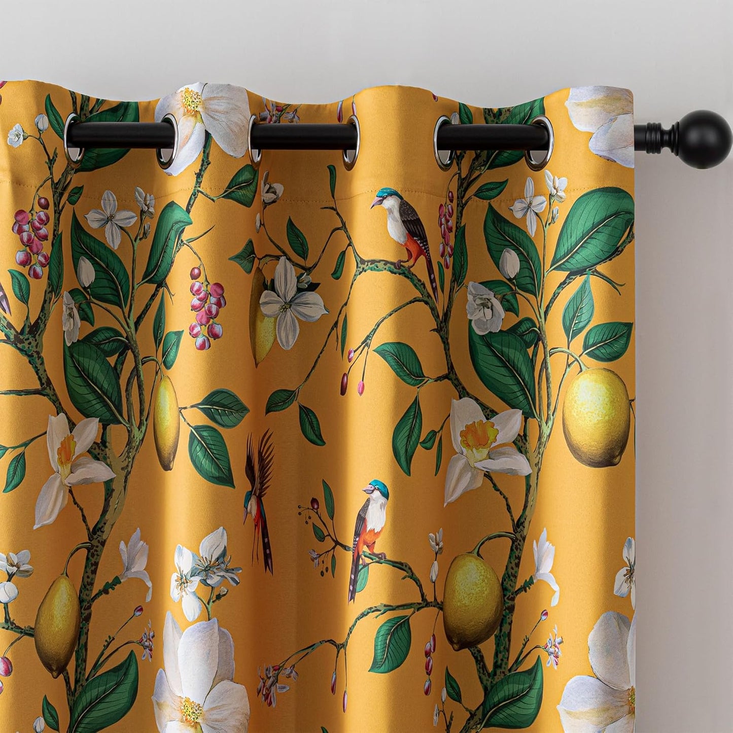 MYSKY HOME Floral Blackout Curtains 84 inch Long for Living Room Vintage French Country Grommet Lemon Hummingbird Patterned Room Darkening Thermal Drapes Bedroom Dining Room, 2 Pcs, 52", Sage Green