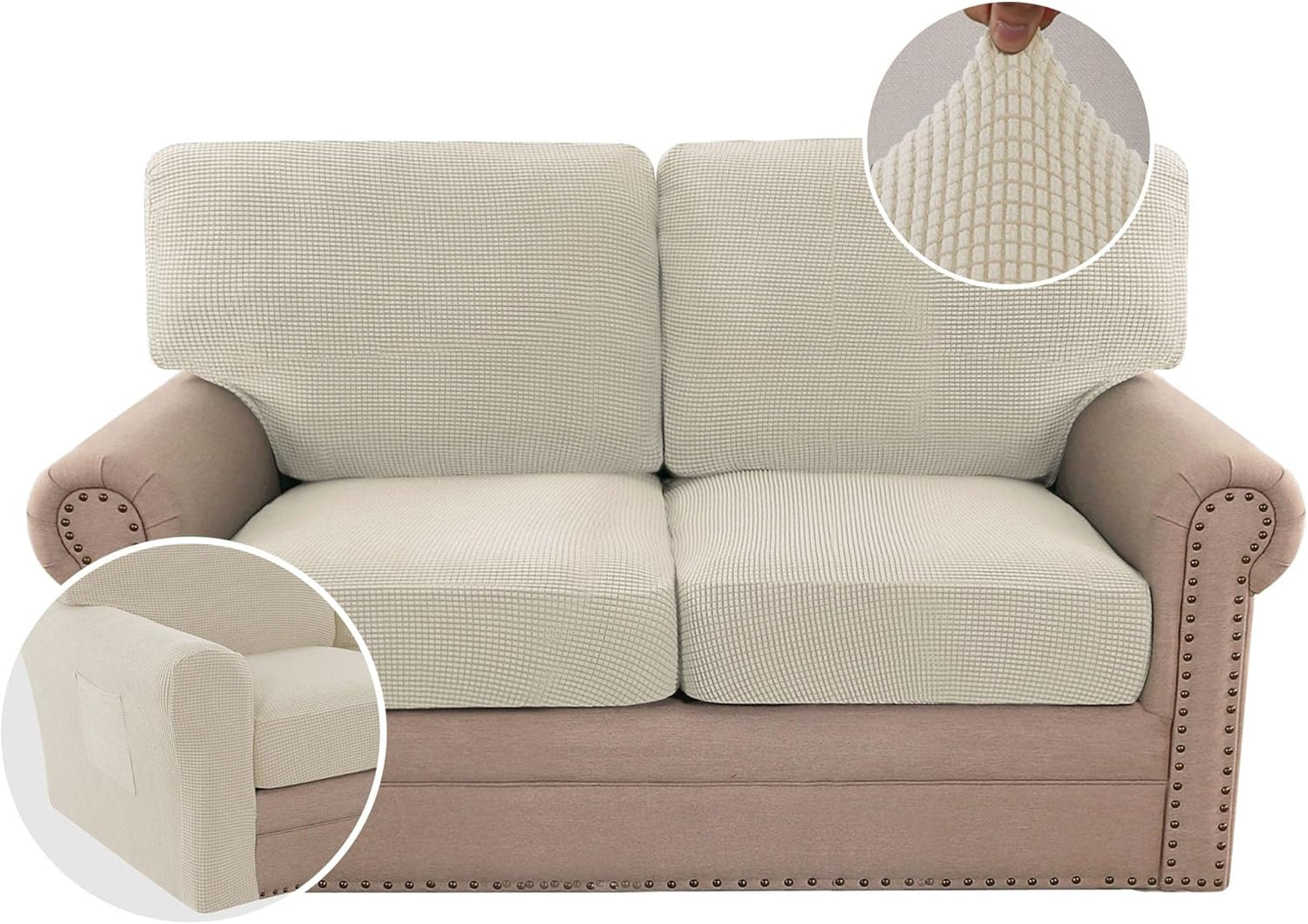 H.VERSAILTEX Multi-Pieces Sofa Covers Stretch Couch Covers Form Fitted Seats and Back Cushions Covers (3 Seat Covers Plus 3 Back Cusion Covers, Bonus 2 Armrest Covers), Grey