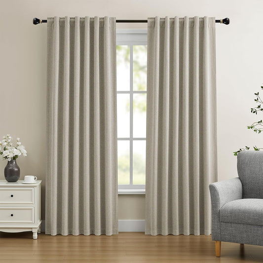 Dreaming Casa 100% Blackout Curtains 84 Inches Long, Linen Textured Window Treatment Rod Pocket & Back Tab Curtain Drapes for Bedroom Living Room Divider, 2 Panels, 52" W x 84" L, Linen