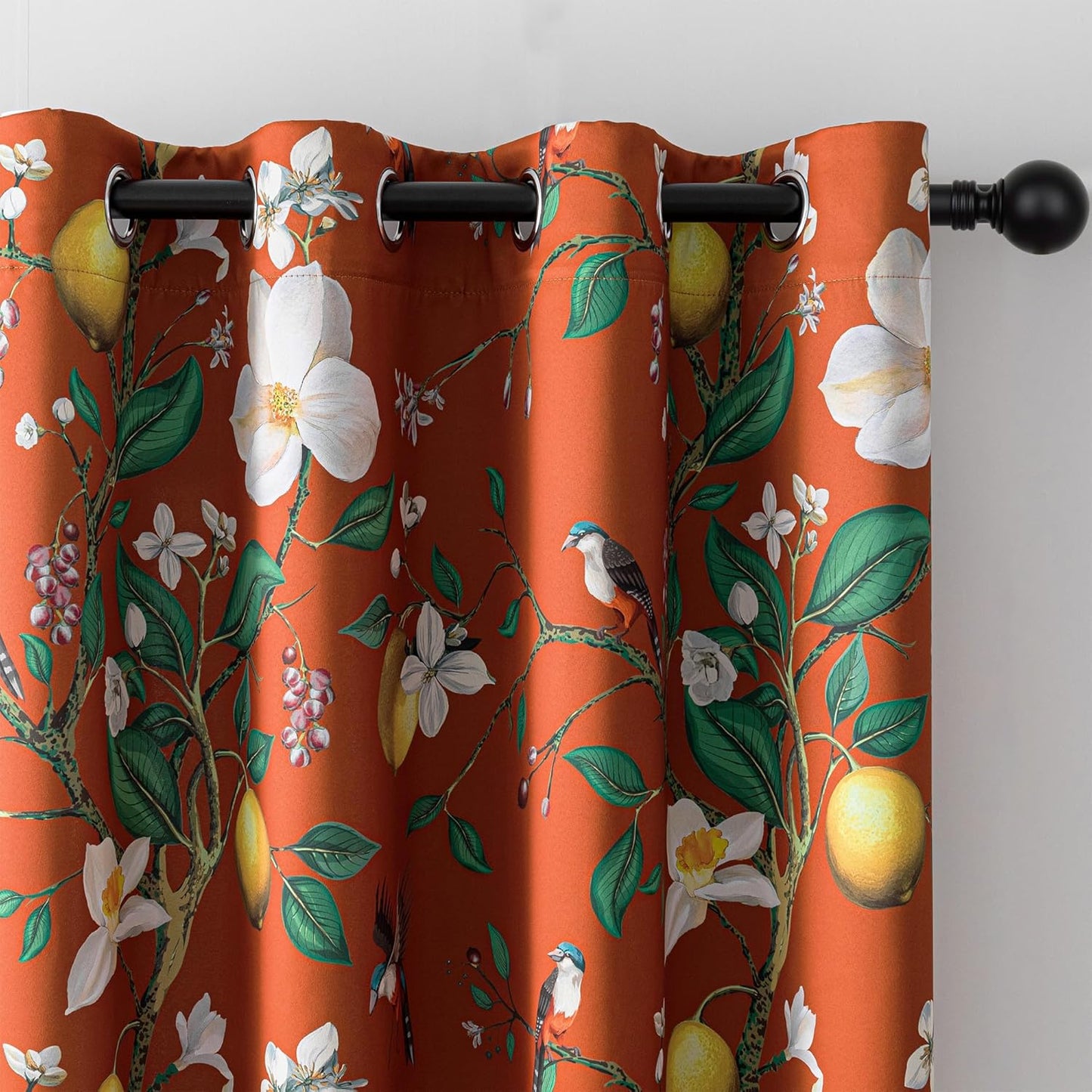MYSKY HOME Floral Blackout Curtains 84 inch Long for Living Room Vintage French Country Grommet Lemon Hummingbird Patterned Room Darkening Thermal Drapes Bedroom Dining Room, 2 Pcs, 52", Sage Green