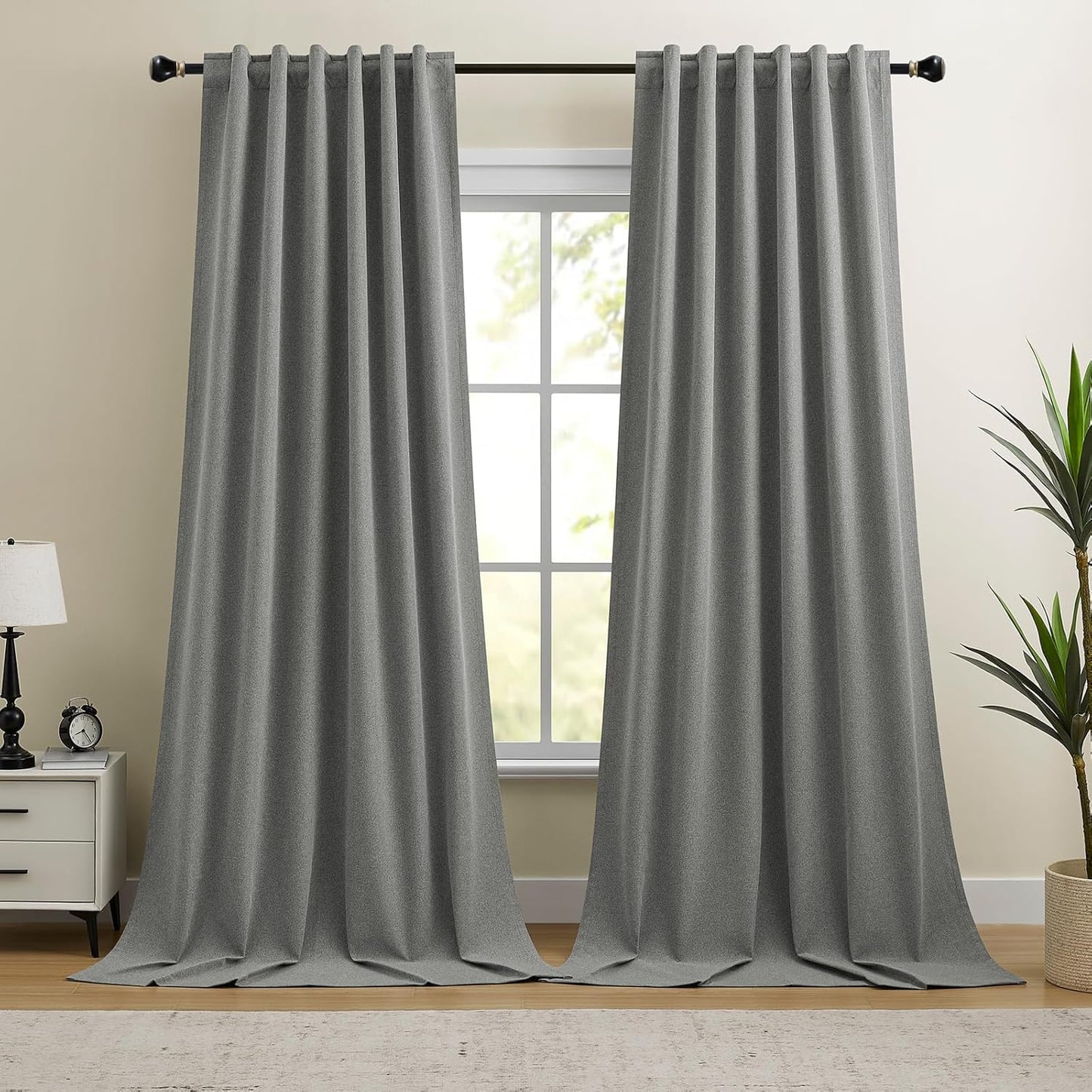 Dreaming Casa 100% Blackout Curtains 84 Inches Long, Linen Textured Window Treatment Rod Pocket & Back Tab Curtain Drapes for Bedroom Living Room Divider, 2 Panels, 52" W x 84" L, Linen