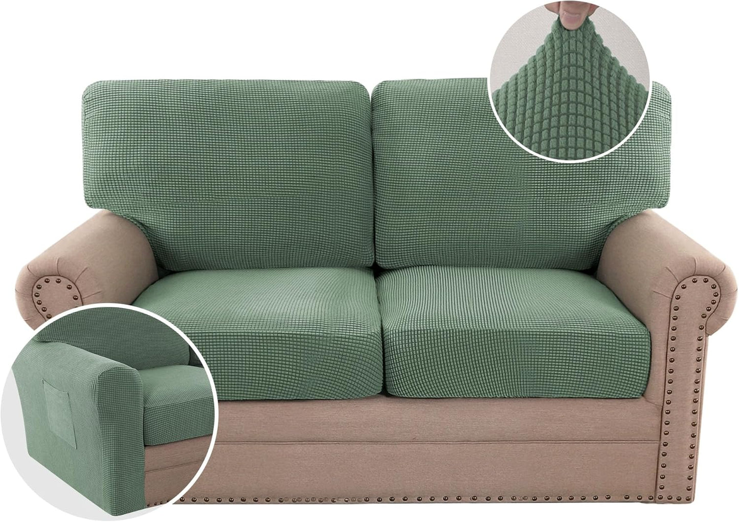 H.VERSAILTEX Multi-Pieces Sofa Covers Stretch Couch Covers Form Fitted Seats and Back Cushions Covers (3 Seat Covers Plus 3 Back Cusion Covers, Bonus 2 Armrest Covers), Grey