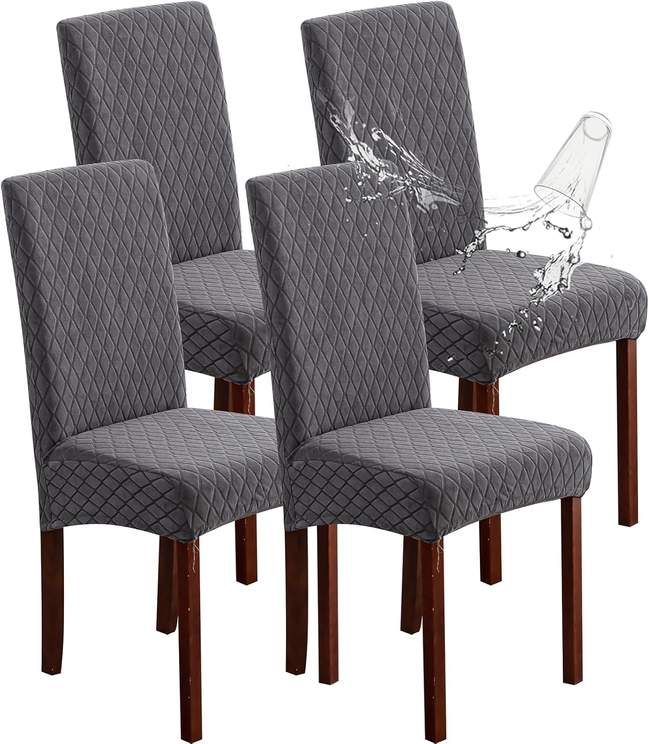 Genina Waterproof Chair Covers for Dining Room 6 Pack, Stretch Jacquard Dining Chair Cover Removable Washable Chair Protectors Cover for Kitchen, Home (Leaves-Warm Gray, 6 PCS)