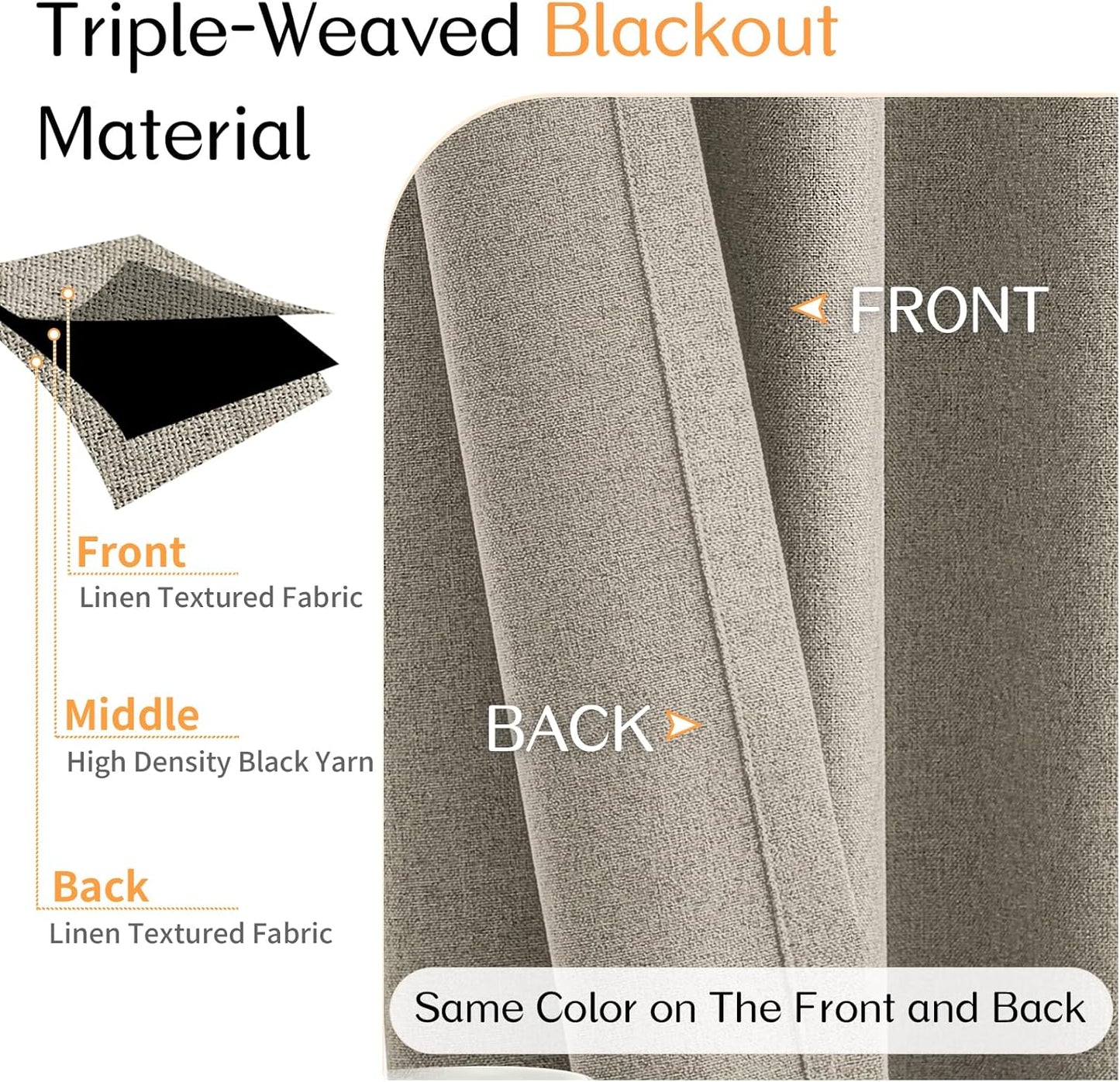 Dreaming Casa 100% Blackout Curtains 84 Inches Long, Linen Textured Window Treatment Rod Pocket & Back Tab Curtain Drapes for Bedroom Living Room Divider, 2 Panels, 52" W x 84" L, Linen