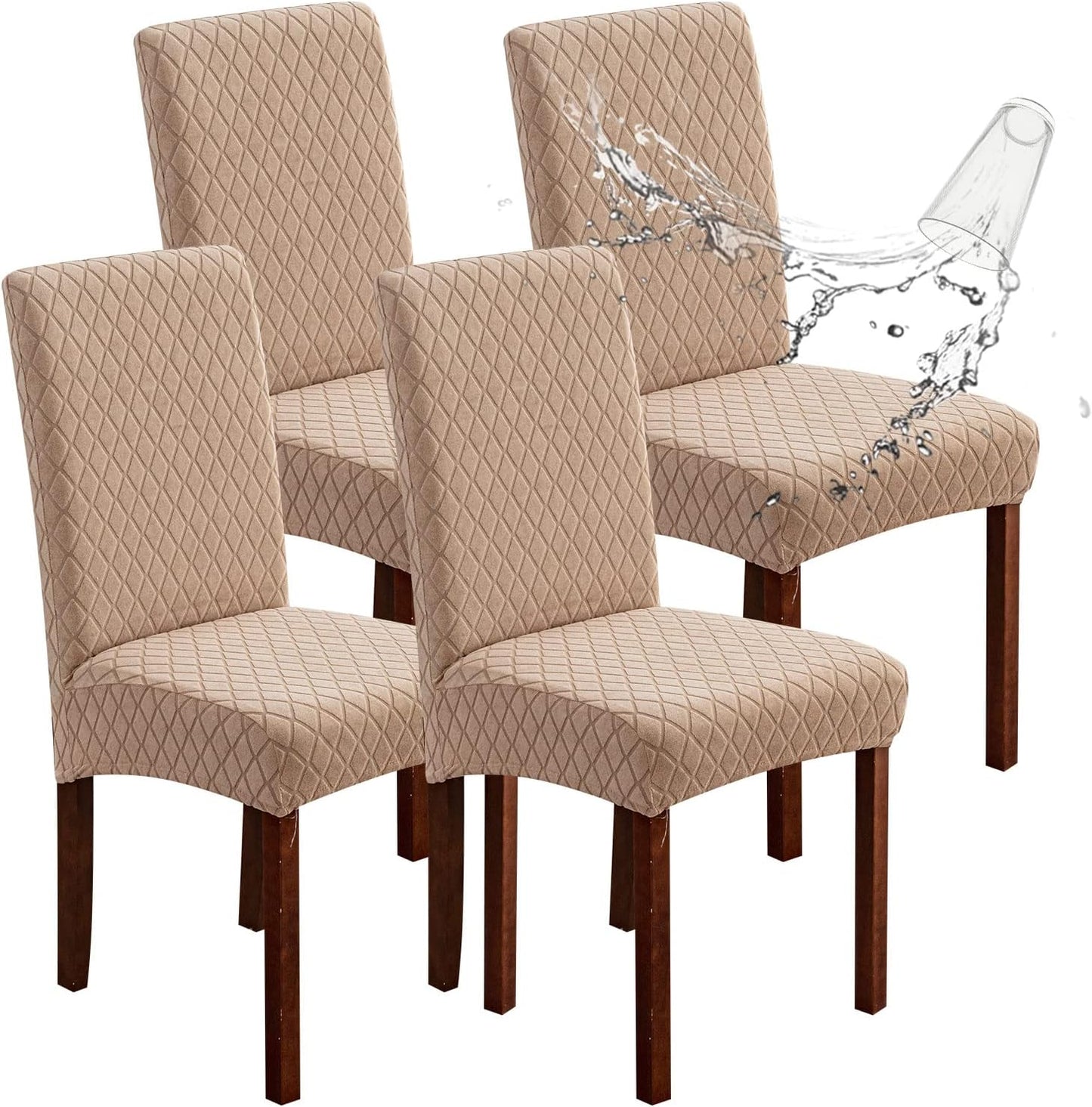 Genina Waterproof Chair Covers for Dining Room 6 Pack, Stretch Jacquard Dining Chair Cover Removable Washable Chair Protectors Cover for Kitchen, Home (Leaves-Warm Gray, 6 PCS)