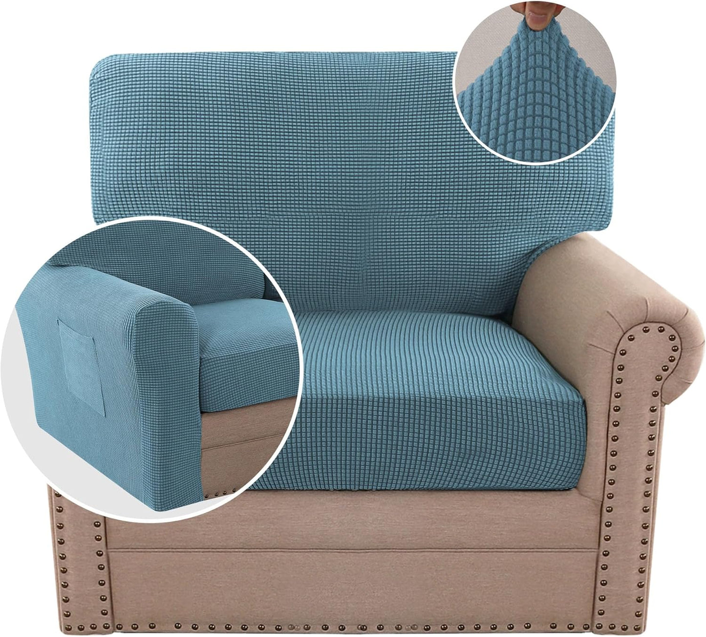 H.VERSAILTEX Multi-Pieces Sofa Covers Stretch Couch Covers Form Fitted Seats and Back Cushions Covers (3 Seat Covers Plus 3 Back Cusion Covers, Bonus 2 Armrest Covers), Grey