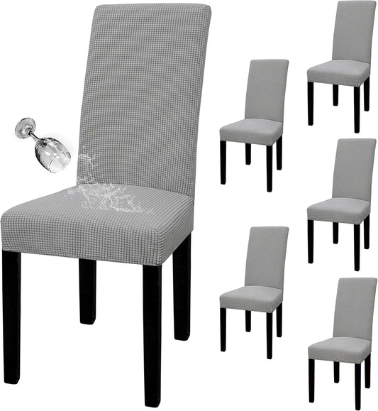 Easy-Going 100% Waterproof Dining Room Chair Cover Set of 6, Stretch Jacquard Parson Chair Slipcover Removable Washable Chair Protector for Home, Restaurant, Banquet (Large, Light Gray)