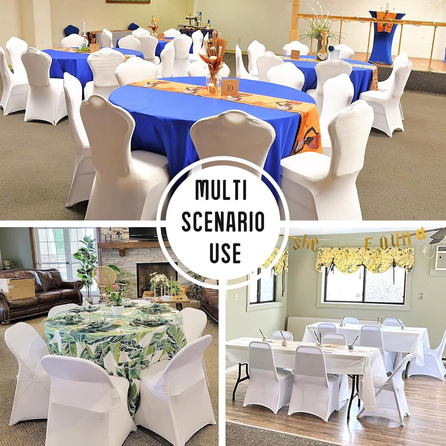 12 Pack White Stretch Polyester Spandex Chair Covers Universal Washable Removable Chair Slipcovers Protector for Wedding Banquet Events Party Dining Decoration