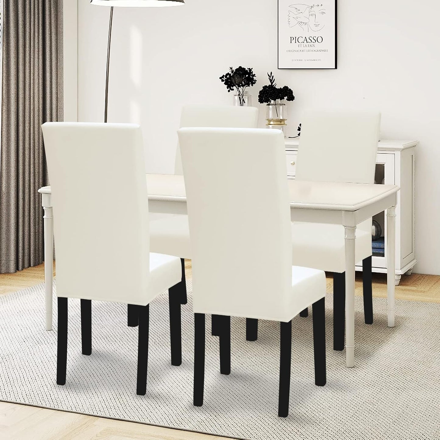 Easy-Going Dining Chair Covers Stretch Dining Room Chair Covers Set of 4, Parsons Chair Slipcovers for Dining Room, Ceremony, Banquet, Ivory