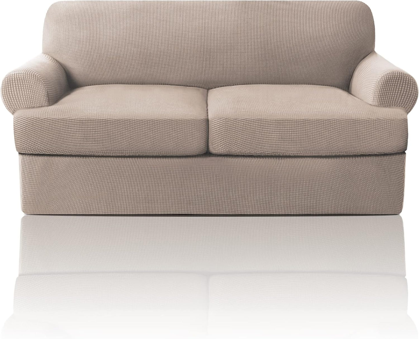 PrinceDeco T Cushion Sofa Slipcover 4 Pieces Sofa Covers for T Cushion Couch Soft Sofa Slip Covers Furniture Protector with 3 Individual T Shape Seat Covers (72"-90"), Island Fossi
