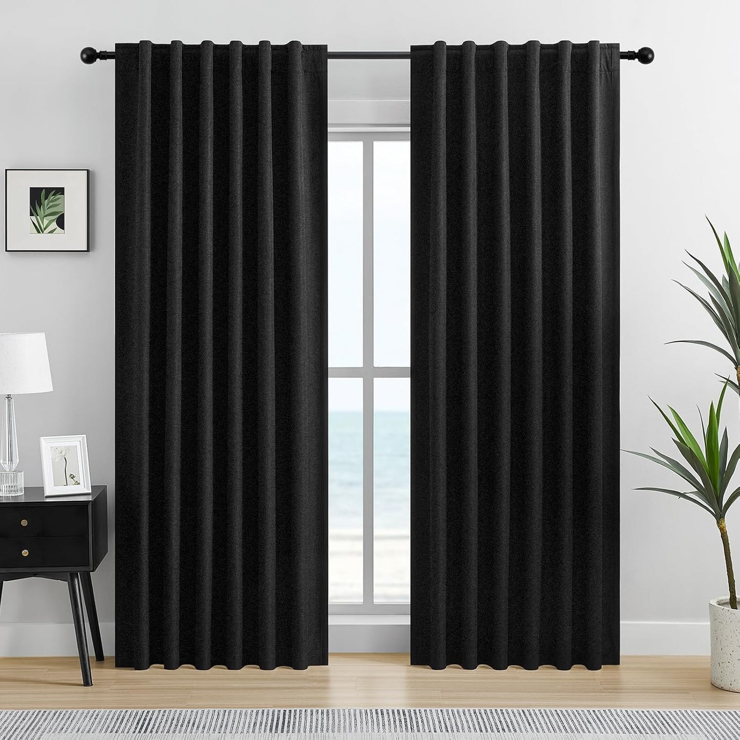 Dreaming Casa 100% Blackout Curtains 84 Inches Long, Linen Textured Window Treatment Rod Pocket & Back Tab Curtain Drapes for Bedroom Living Room Divider, 2 Panels, 52" W x 84" L, Linen