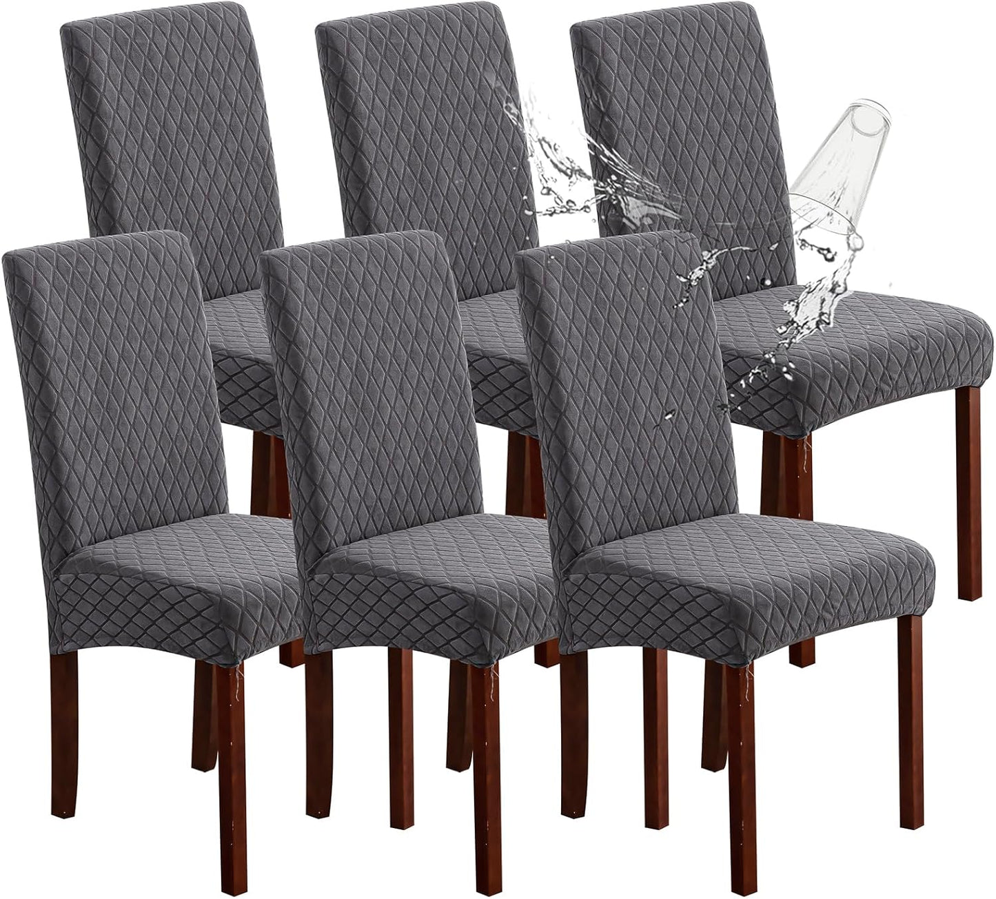 Genina Waterproof Chair Covers for Dining Room 6 Pack, Stretch Jacquard Dining Chair Cover Removable Washable Chair Protectors Cover for Kitchen, Home (Leaves-Warm Gray, 6 PCS)