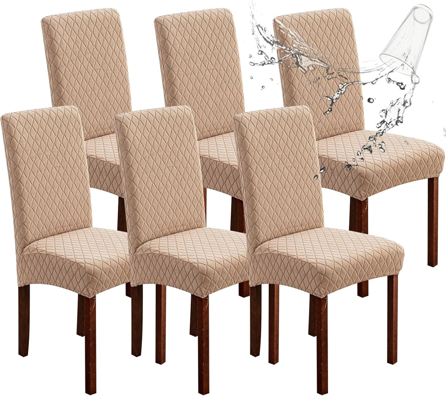 Genina Waterproof Chair Covers for Dining Room 6 Pack, Stretch Jacquard Dining Chair Cover Removable Washable Chair Protectors Cover for Kitchen, Home (Leaves-Warm Gray, 6 PCS)