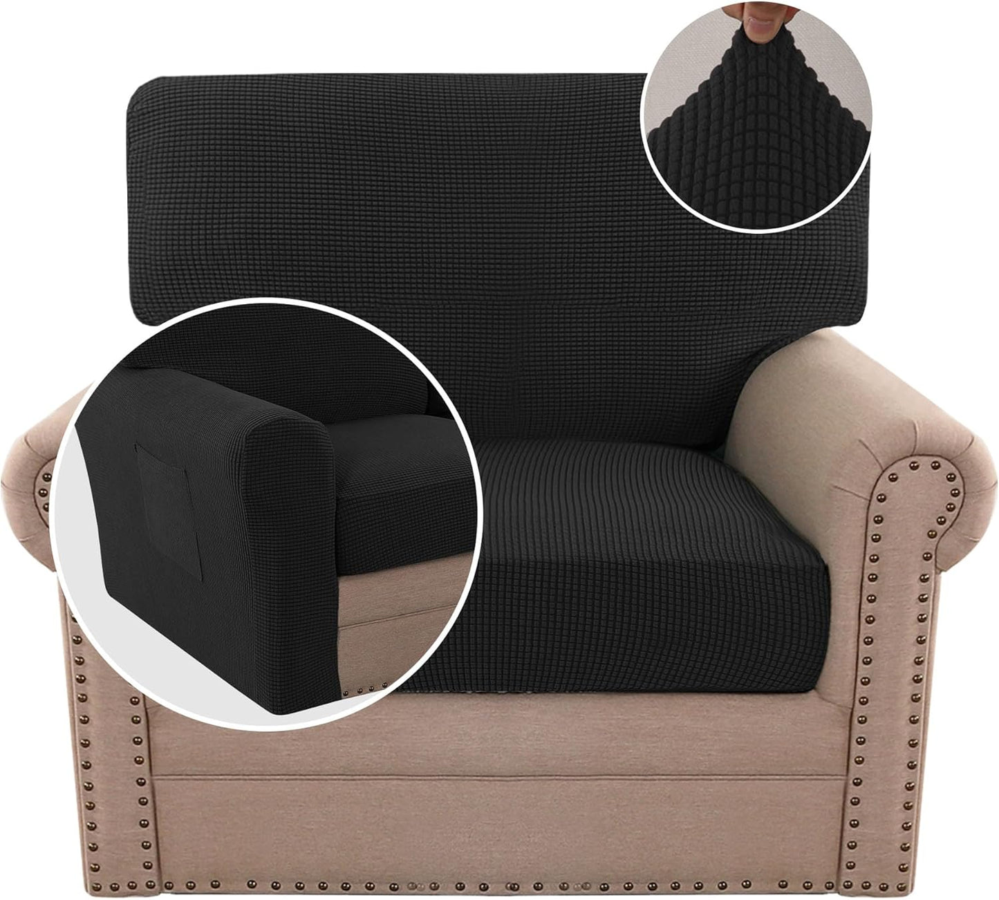 H.VERSAILTEX Multi-Pieces Sofa Covers Stretch Couch Covers Form Fitted Seats and Back Cushions Covers (3 Seat Covers Plus 3 Back Cusion Covers, Bonus 2 Armrest Covers), Grey