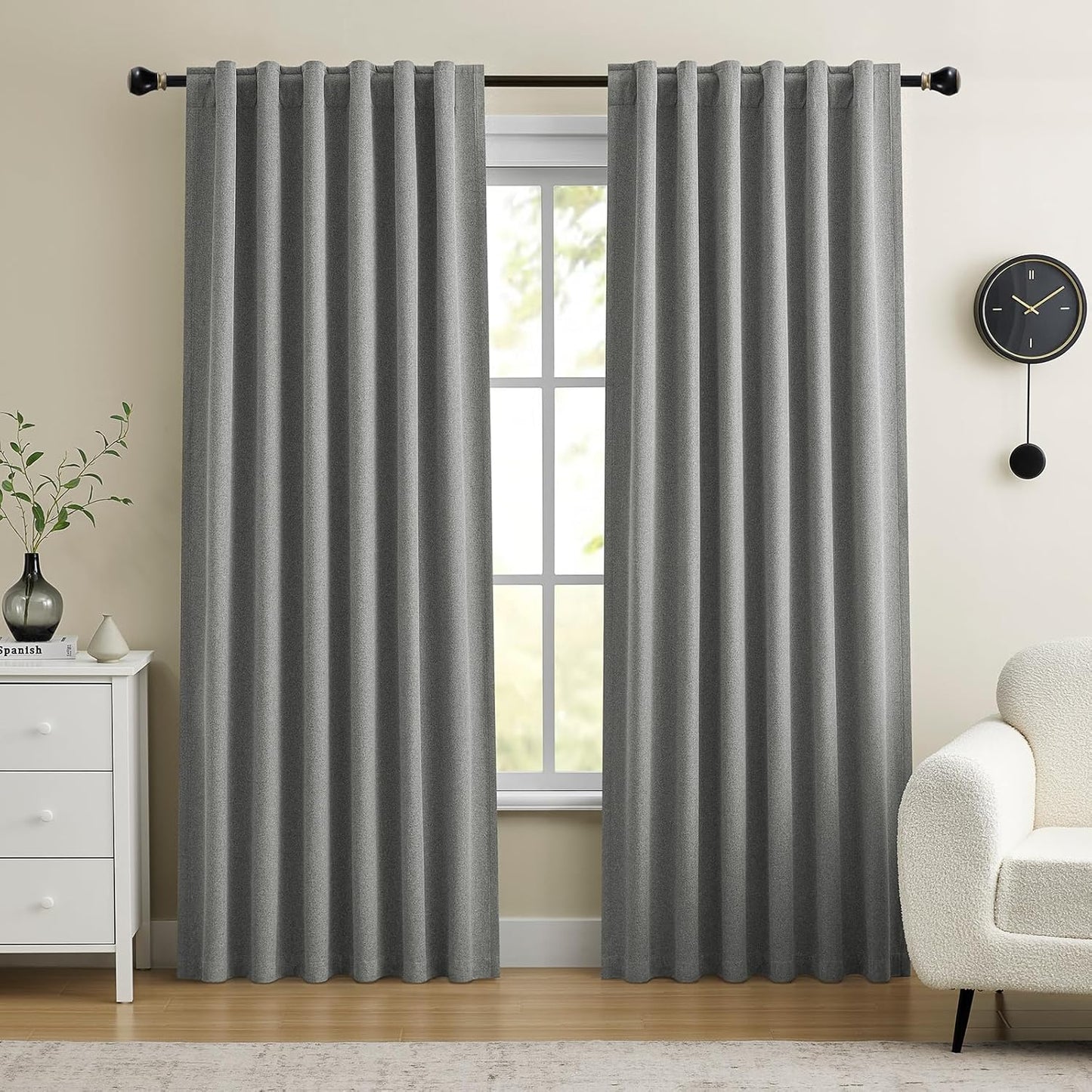 Dreaming Casa 100% Blackout Curtains 84 Inches Long, Linen Textured Window Treatment Rod Pocket & Back Tab Curtain Drapes for Bedroom Living Room Divider, 2 Panels, 52" W x 84" L, Linen