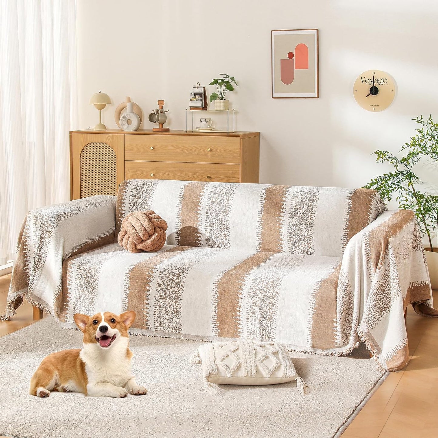 Boho Couch Cover, Sofa Covers for 3 Cushion Couch, Couch Cover for Dogs Washable Sectional Couch Covers L Shape Furniture Protecto (1# Grey, 71" x 134")