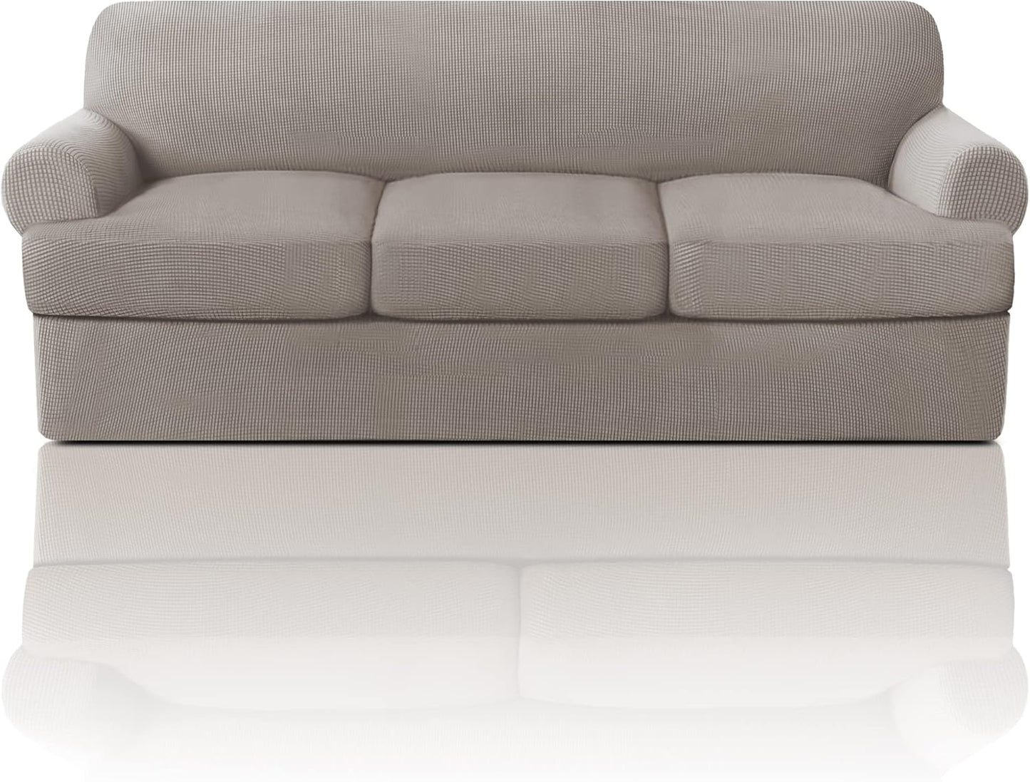 PrinceDeco T Cushion Sofa Slipcover 4 Pieces Sofa Covers for T Cushion Couch Soft Sofa Slip Covers Furniture Protector with 3 Individual T Shape Seat Covers (72"-90"), Island Fossi