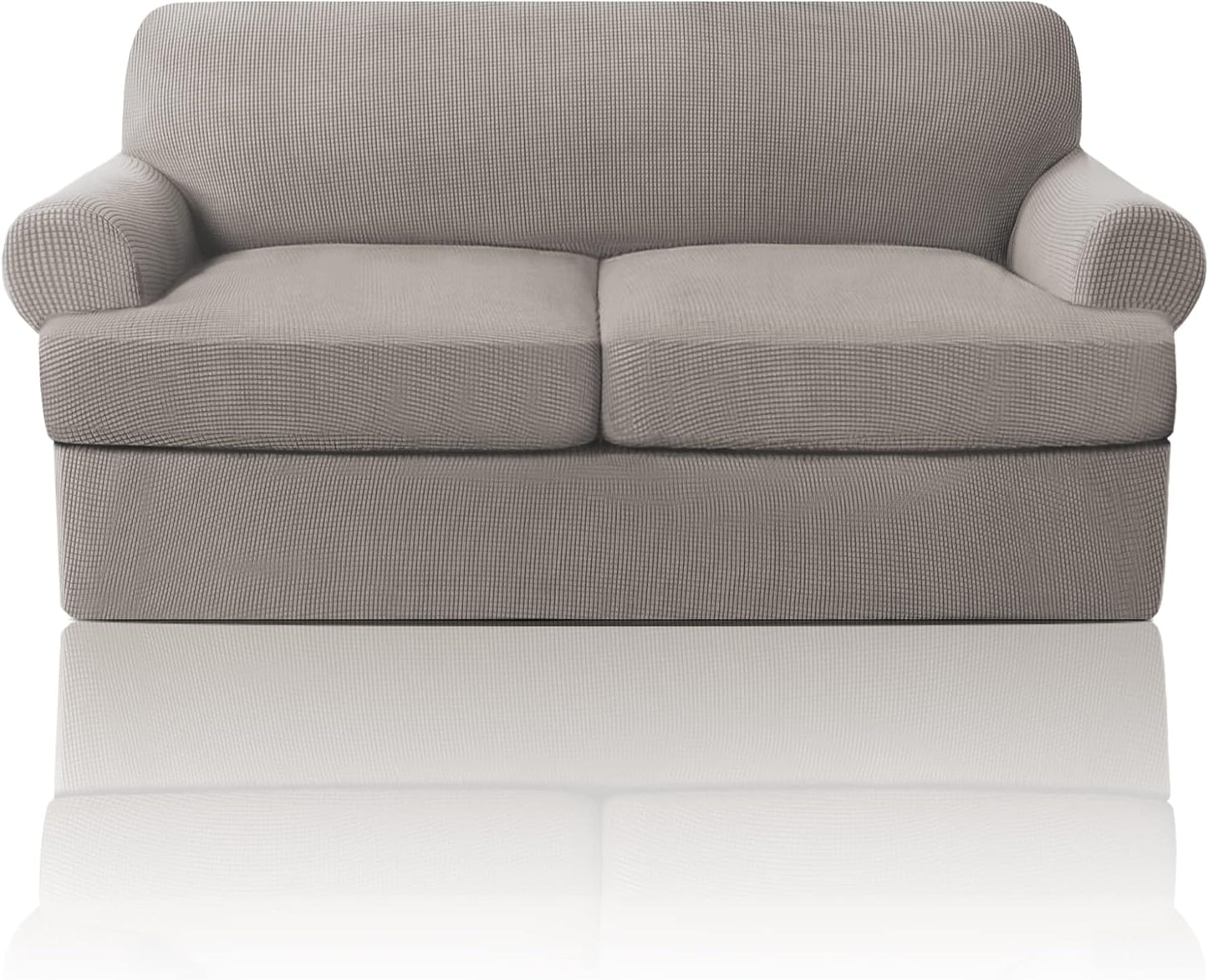 PrinceDeco T Cushion Sofa Slipcover 4 Pieces Sofa Covers for T Cushion Couch Soft Sofa Slip Covers Furniture Protector with 3 Individual T Shape Seat Covers (72"-90"), Island Fossi