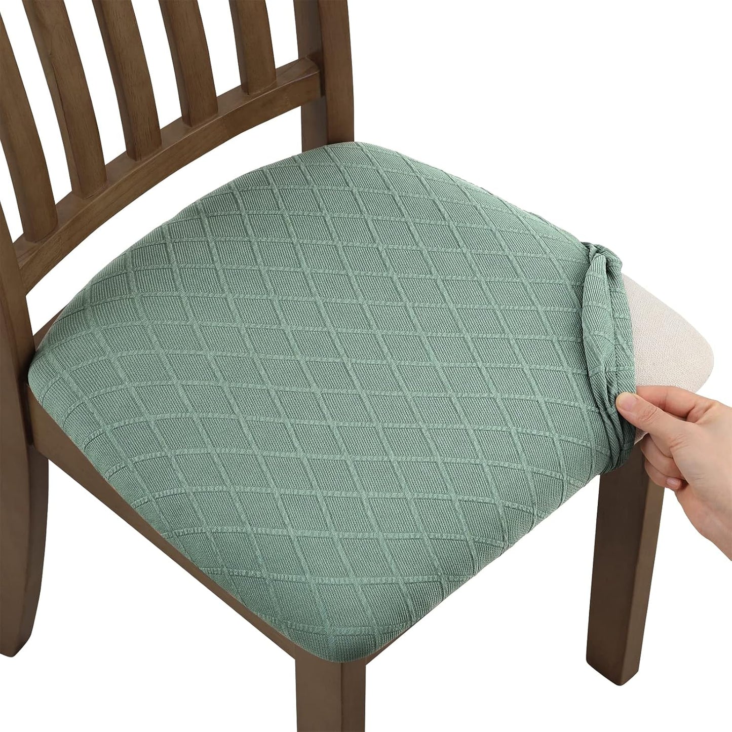 Stretch Chair Seat Covers 6 PCS, Removable Washable Dining Chair Covers Anti-Dust Dining Room Seat Cushion Slipcovers (6, Beige)