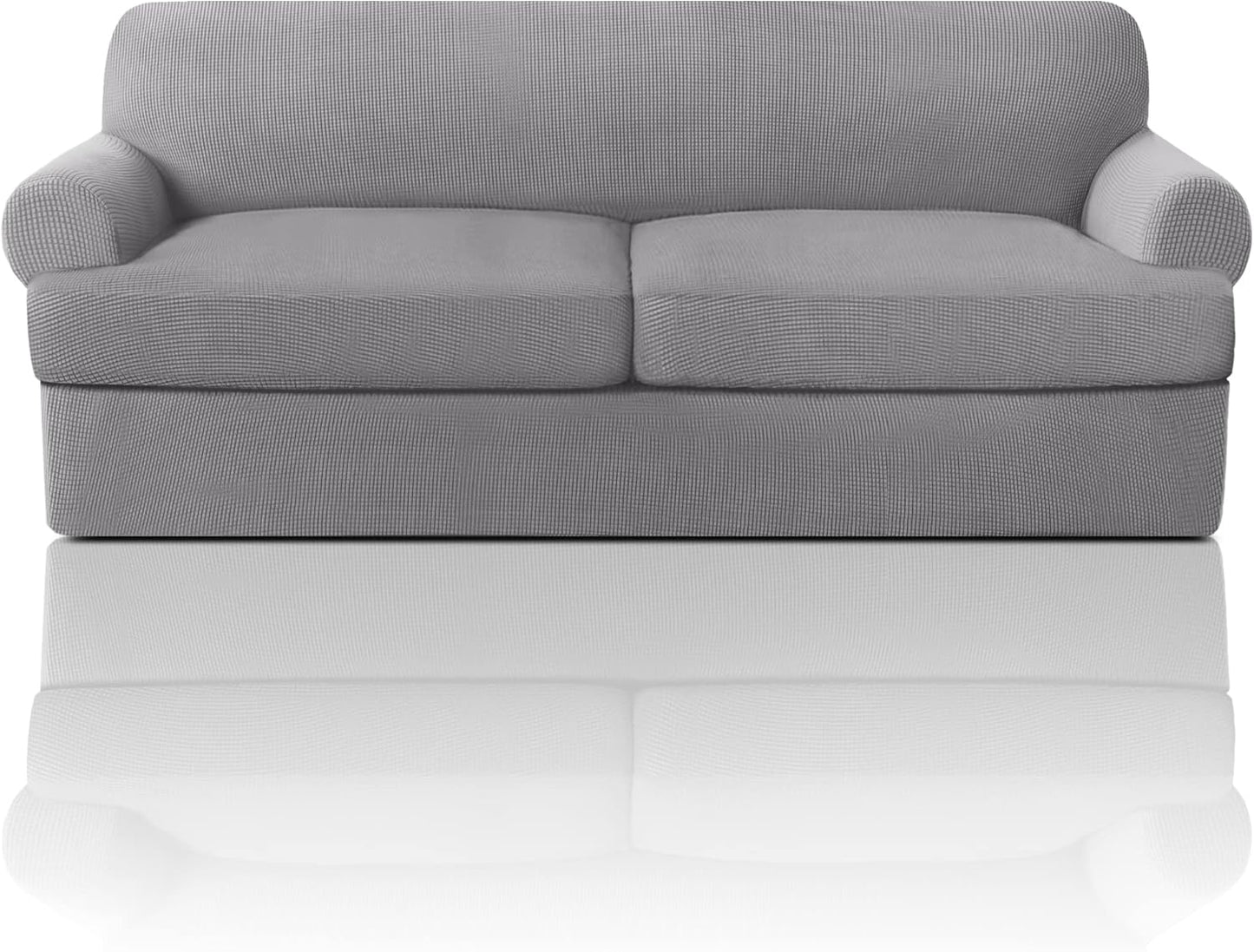 PrinceDeco T Cushion Sofa Slipcover 4 Pieces Sofa Covers for T Cushion Couch Soft Sofa Slip Covers Furniture Protector with 3 Individual T Shape Seat Covers (72"-90"), Island Fossi