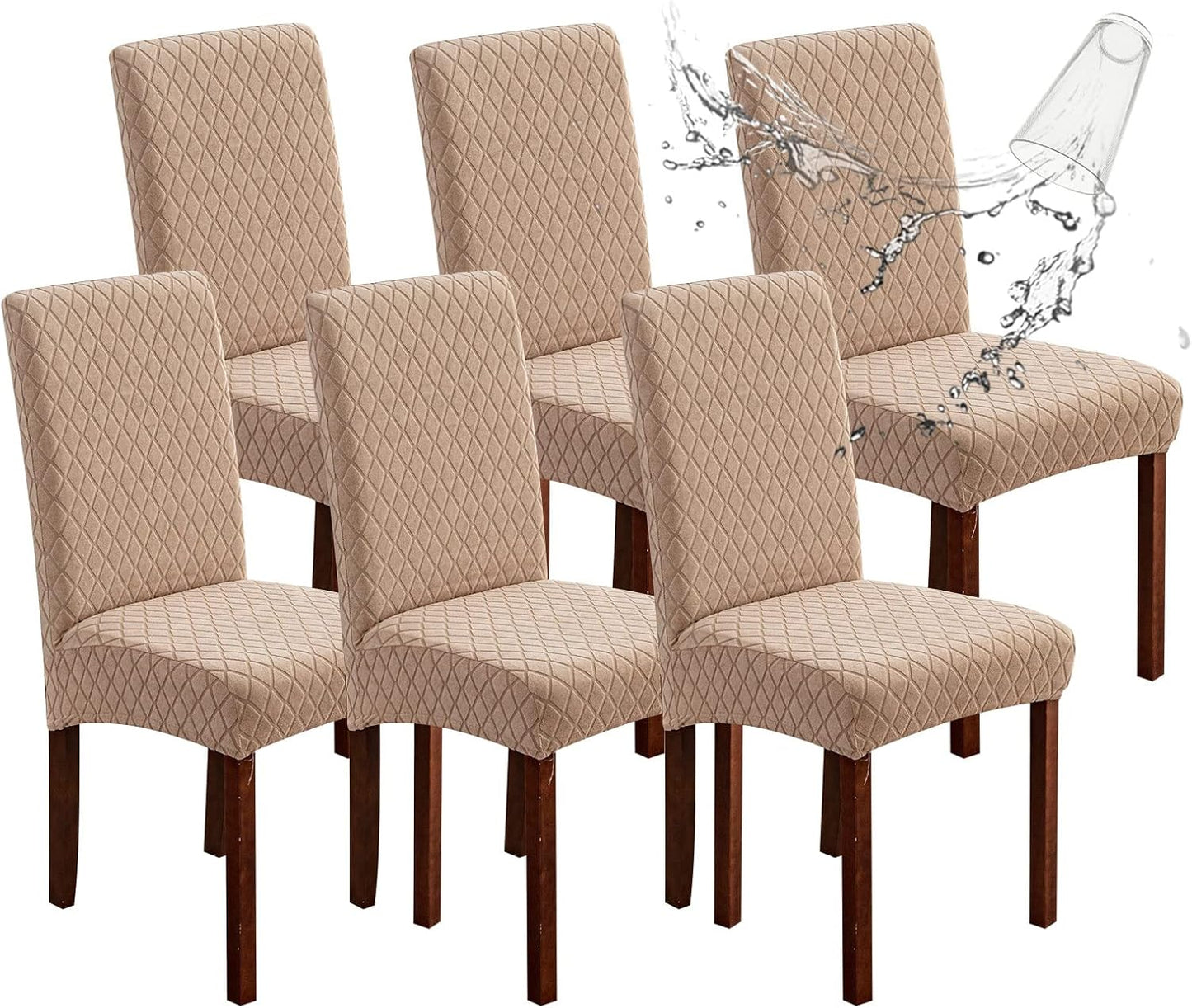 Genina Waterproof Chair Covers for Dining Room 6 Pack, Stretch Jacquard Dining Chair Cover Removable Washable Chair Protectors Cover for Kitchen, Home (Leaves-Warm Gray, 6 PCS)