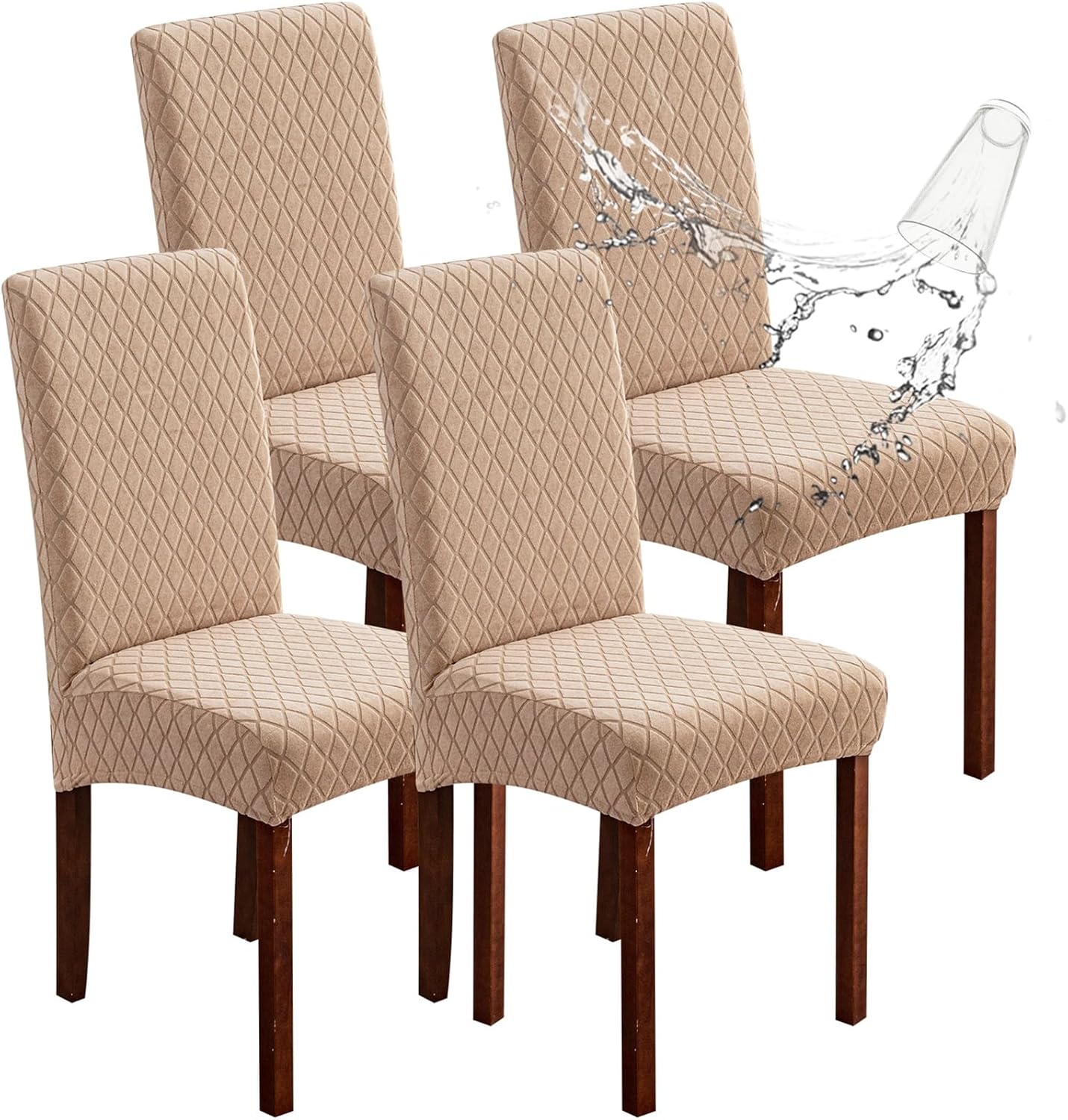 Genina Waterproof Chair Covers for Dining Room 6 Pack, Stretch Jacquard Dining Chair Cover Removable Washable Chair Protectors Cover for Kitchen, Home (Leaves-Warm Gray, 6 PCS)