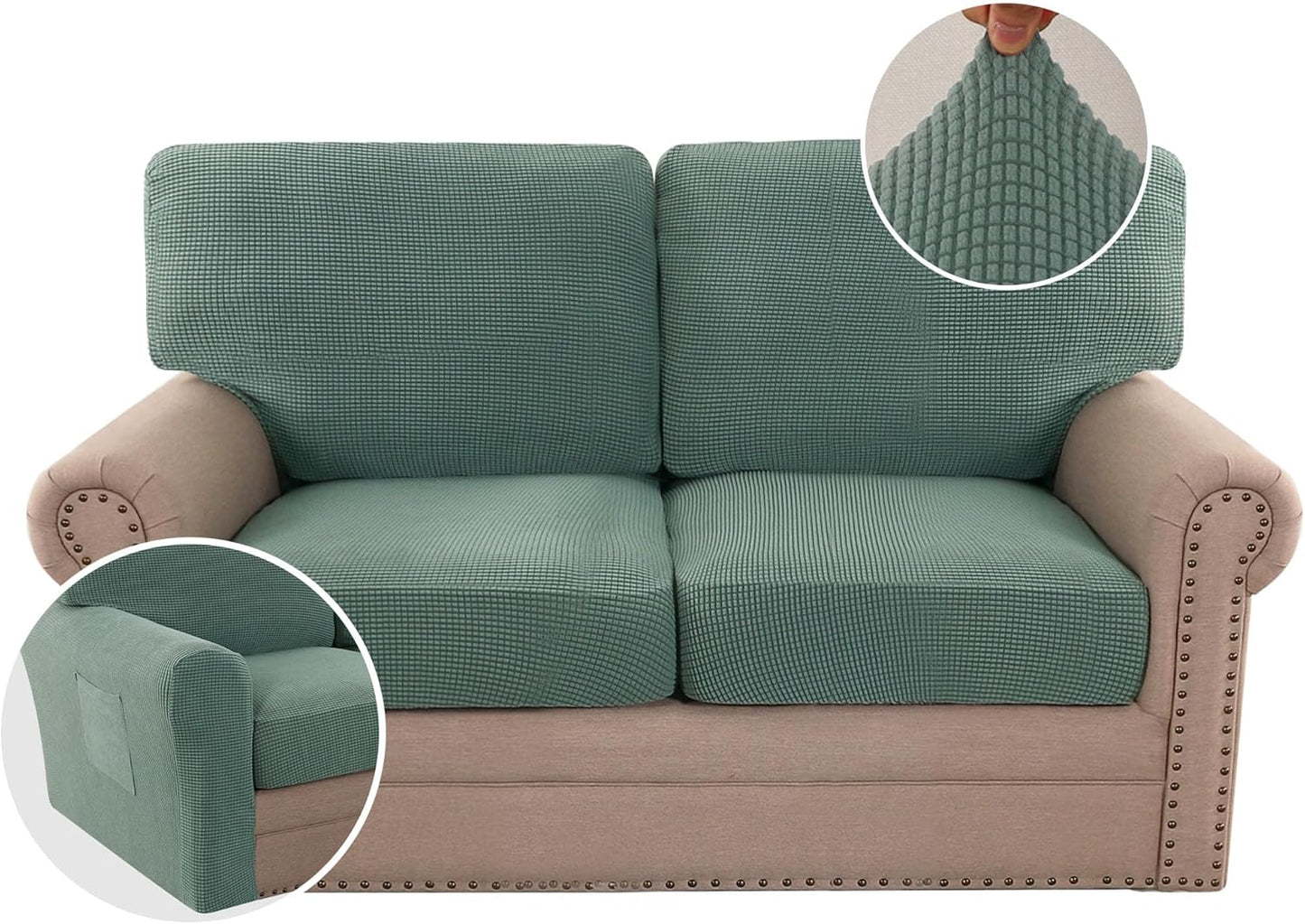 H.VERSAILTEX Multi-Pieces Sofa Covers Stretch Couch Covers Form Fitted Seats and Back Cushions Covers (3 Seat Covers Plus 3 Back Cusion Covers, Bonus 2 Armrest Covers), Grey