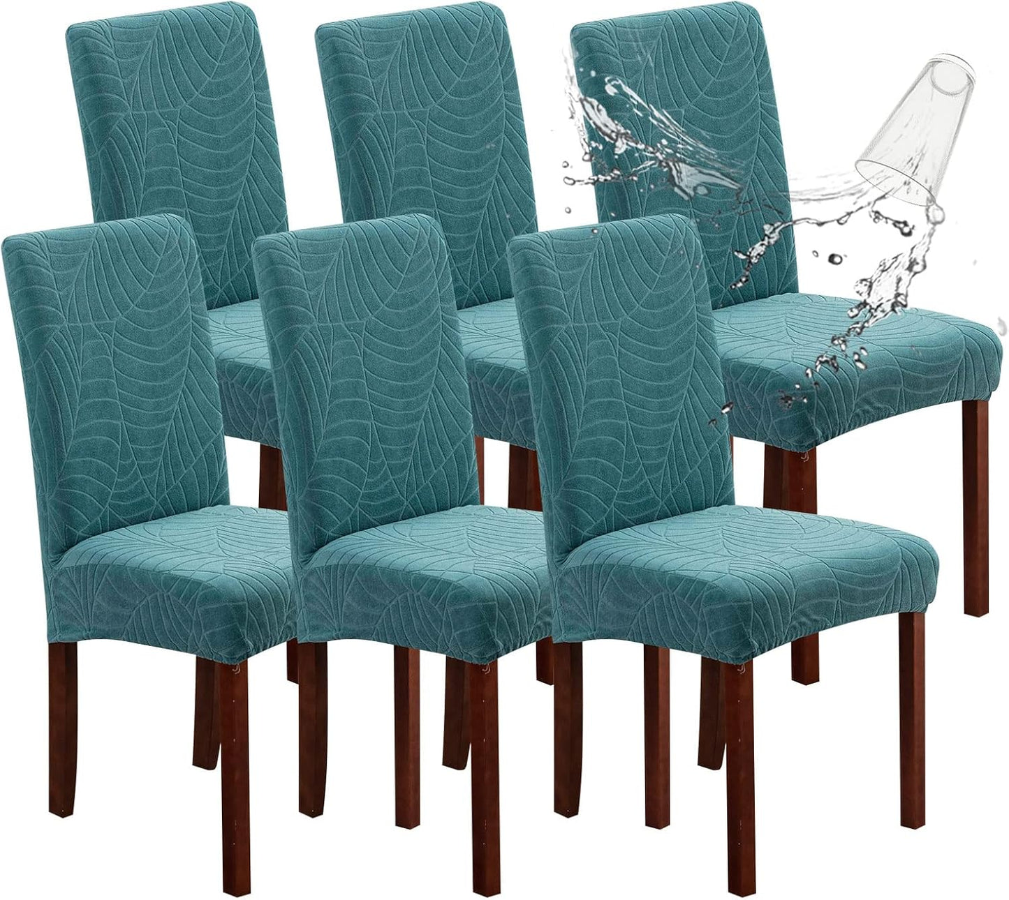 Genina Waterproof Chair Covers for Dining Room 6 Pack, Stretch Jacquard Dining Chair Cover Removable Washable Chair Protectors Cover for Kitchen, Home (Leaves-Warm Gray, 6 PCS)