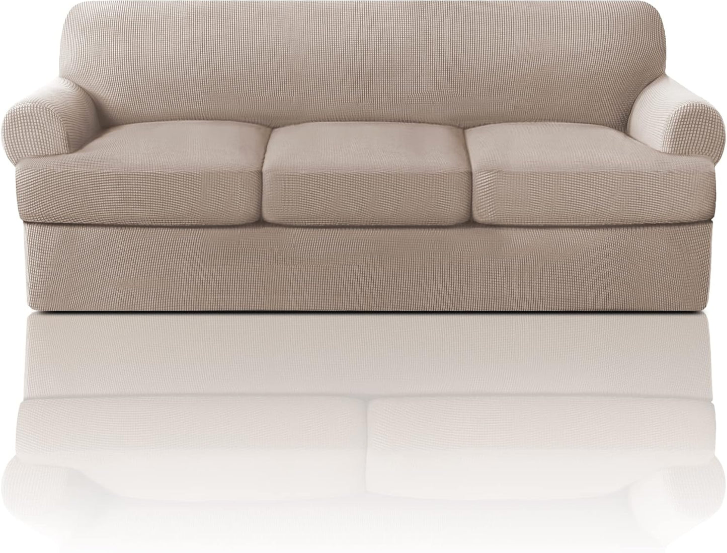 PrinceDeco T Cushion Sofa Slipcover 4 Pieces Sofa Covers for T Cushion Couch Soft Sofa Slip Covers Furniture Protector with 3 Individual T Shape Seat Covers (72"-90"), Island Fossi