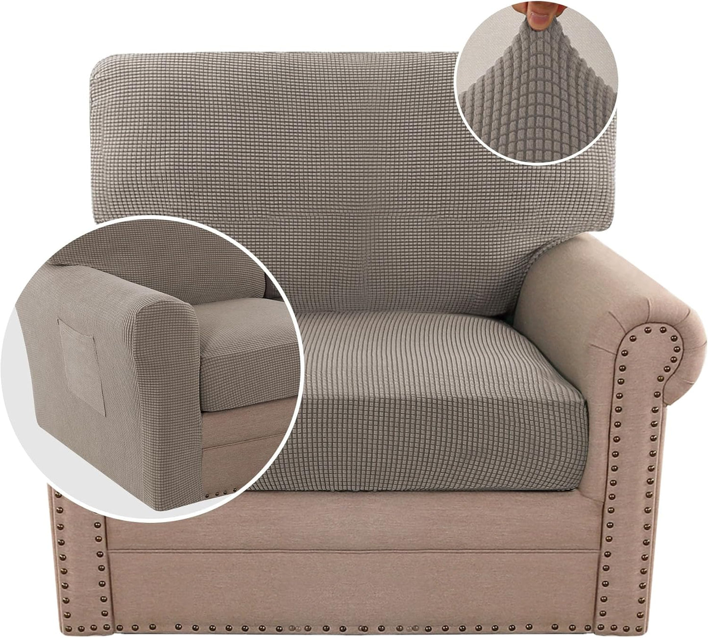 H.VERSAILTEX Multi-Pieces Sofa Covers Stretch Couch Covers Form Fitted Seats and Back Cushions Covers (3 Seat Covers Plus 3 Back Cusion Covers, Bonus 2 Armrest Covers), Grey