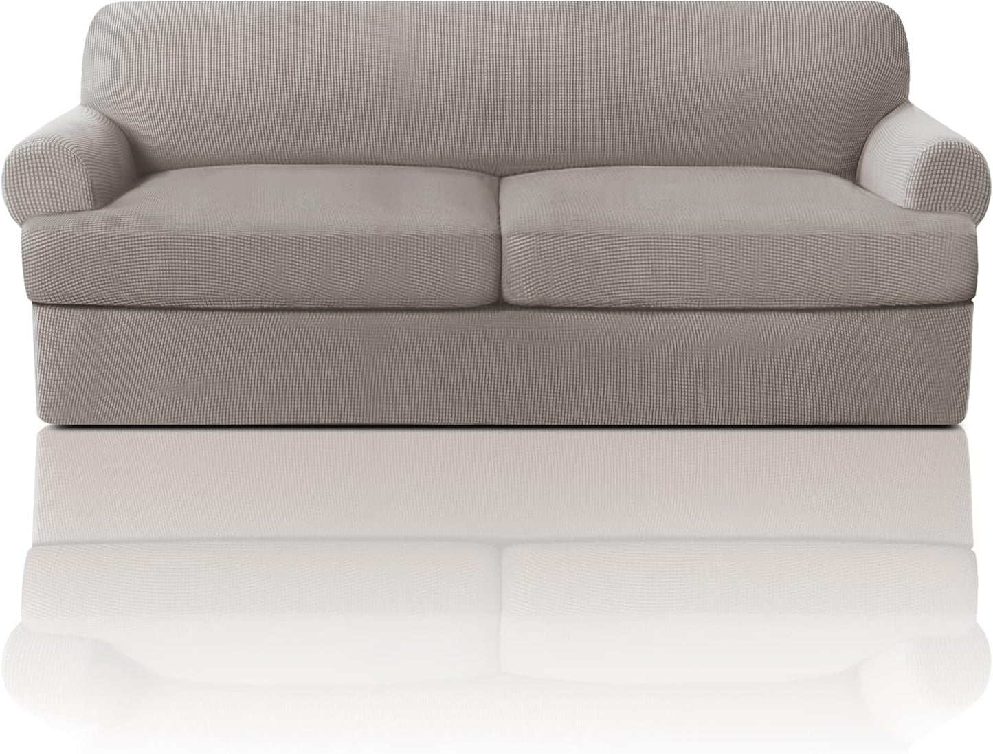 PrinceDeco T Cushion Sofa Slipcover 4 Pieces Sofa Covers for T Cushion Couch Soft Sofa Slip Covers Furniture Protector with 3 Individual T Shape Seat Covers (72"-90"), Island Fossi
