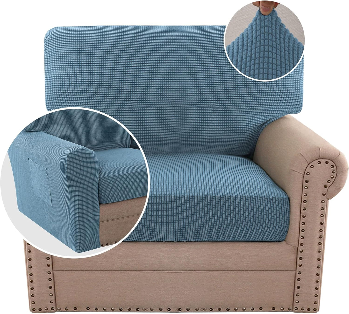 H.VERSAILTEX Multi-Pieces Sofa Covers Stretch Couch Covers Form Fitted Seats and Back Cushions Covers (3 Seat Covers Plus 3 Back Cusion Covers, Bonus 2 Armrest Covers), Grey