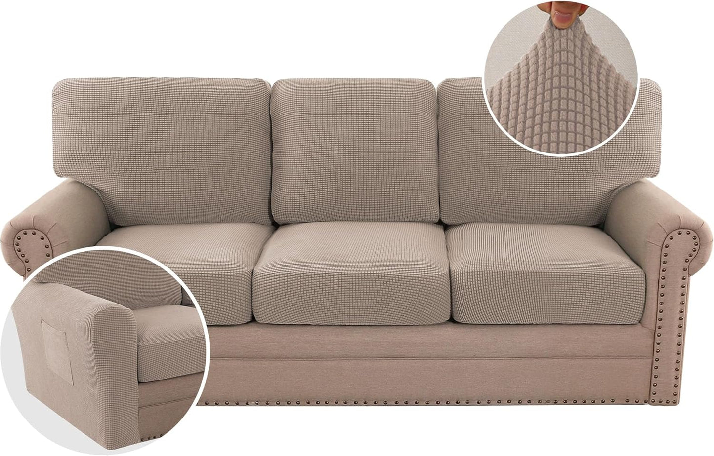 H.VERSAILTEX Multi-Pieces Sofa Covers Stretch Couch Covers Form Fitted Seats and Back Cushions Covers (3 Seat Covers Plus 3 Back Cusion Covers, Bonus 2 Armrest Covers), Grey