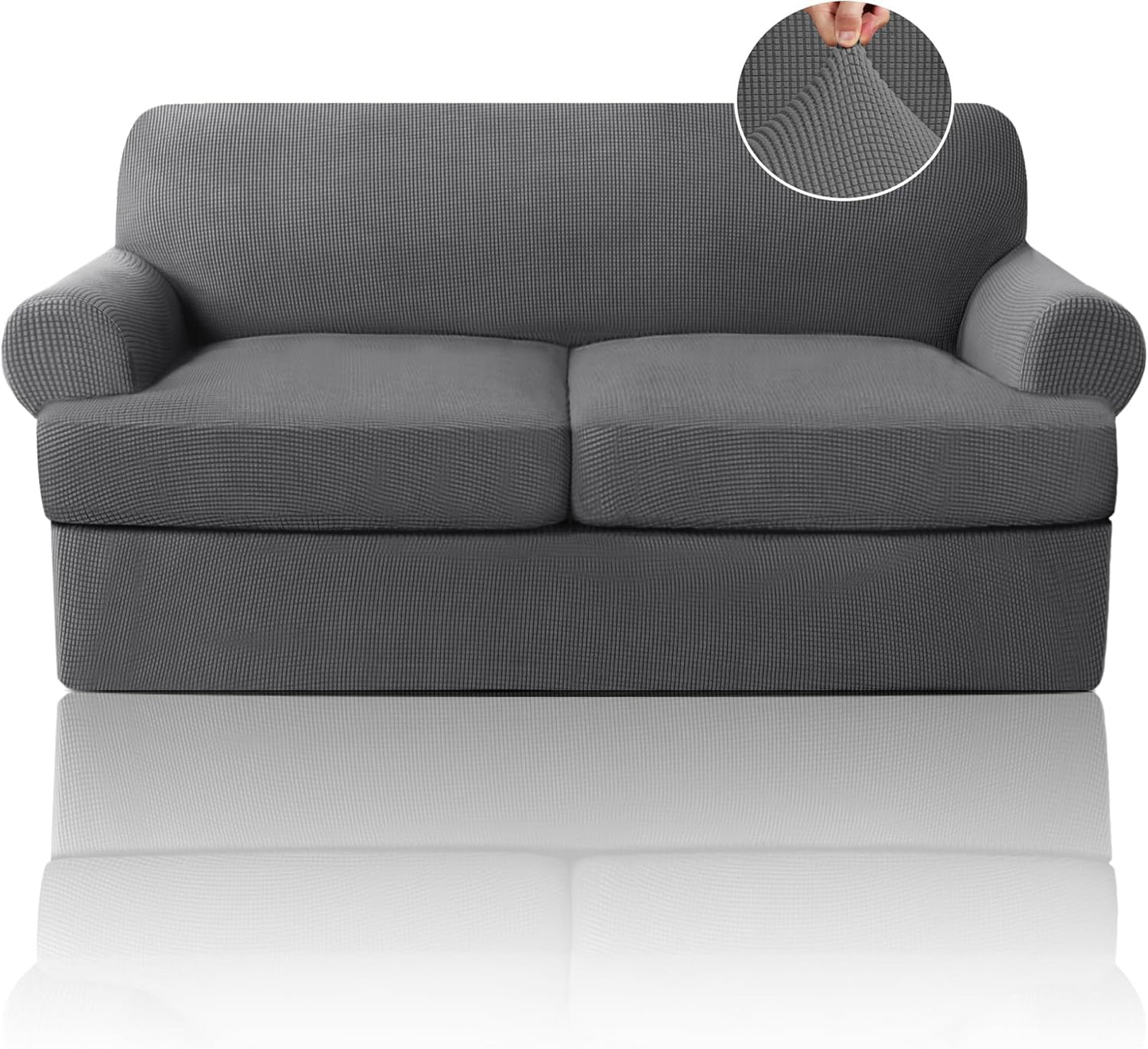 PrinceDeco T Cushion Sofa Slipcover 4 Pieces Sofa Covers for T Cushion Couch Soft Sofa Slip Covers Furniture Protector with 3 Individual T Shape Seat Covers (72"-90"), Island Fossi