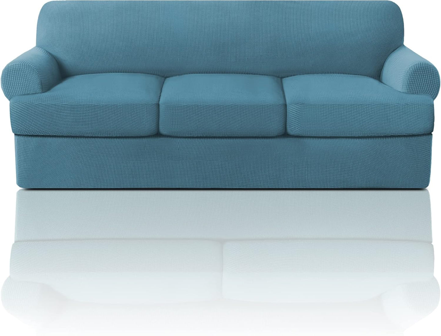 PrinceDeco T Cushion Sofa Slipcover 4 Pieces Sofa Covers for T Cushion Couch Soft Sofa Slip Covers Furniture Protector with 3 Individual T Shape Seat Covers (72"-90"), Island Fossi