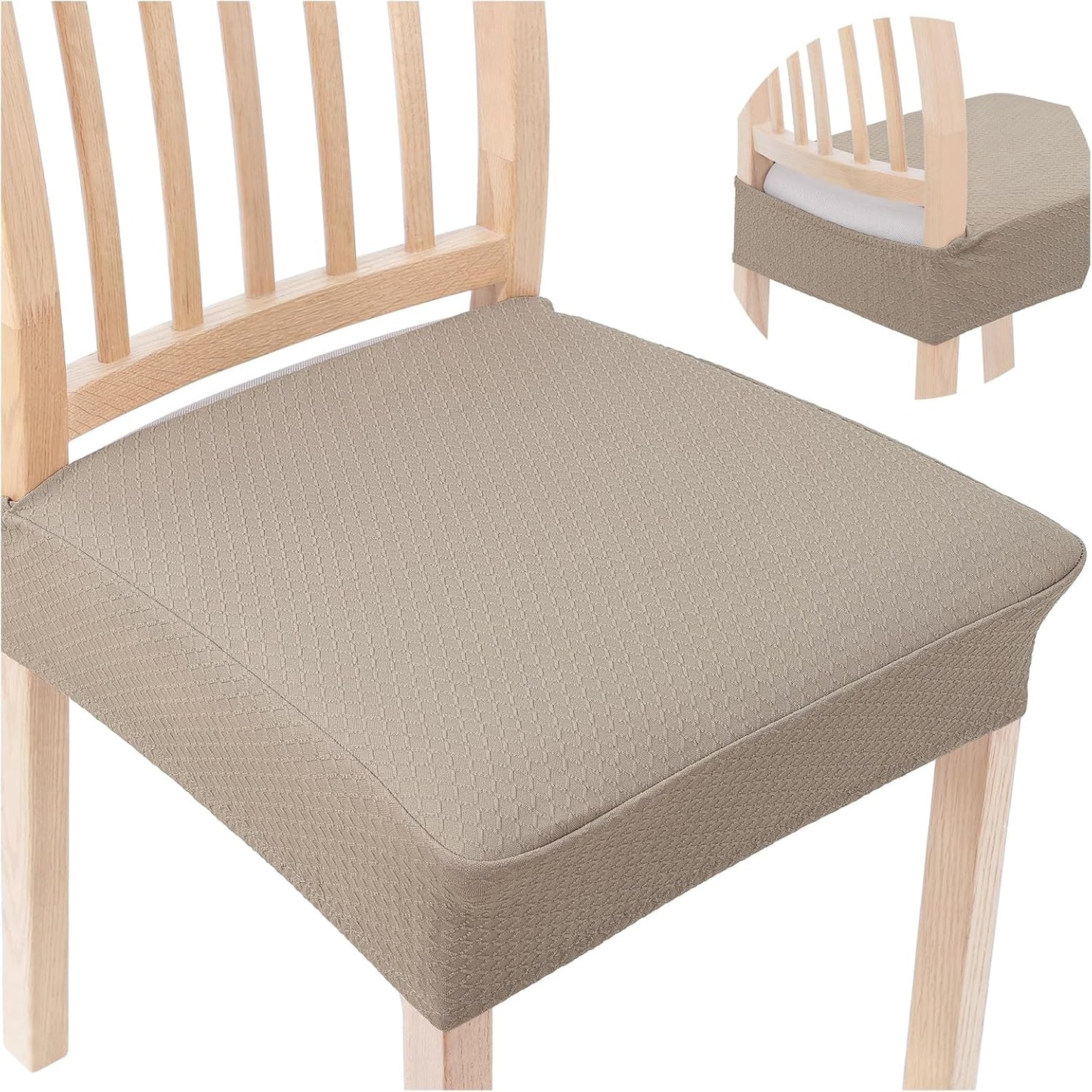 Smiry Stretch Jacquard Seat Covers for Dining Room Chairs Set of 6, Removable Washable Chair Seat Protector Slipcovers, No Rear Covers, Beige