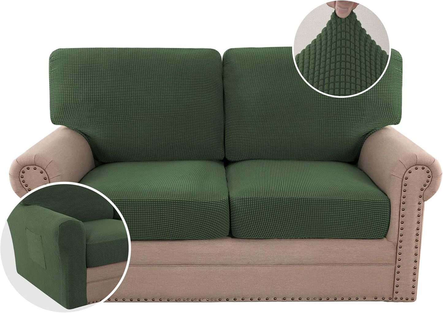 H.VERSAILTEX Multi-Pieces Sofa Covers Stretch Couch Covers Form Fitted Seats and Back Cushions Covers (3 Seat Covers Plus 3 Back Cusion Covers, Bonus 2 Armrest Covers), Grey